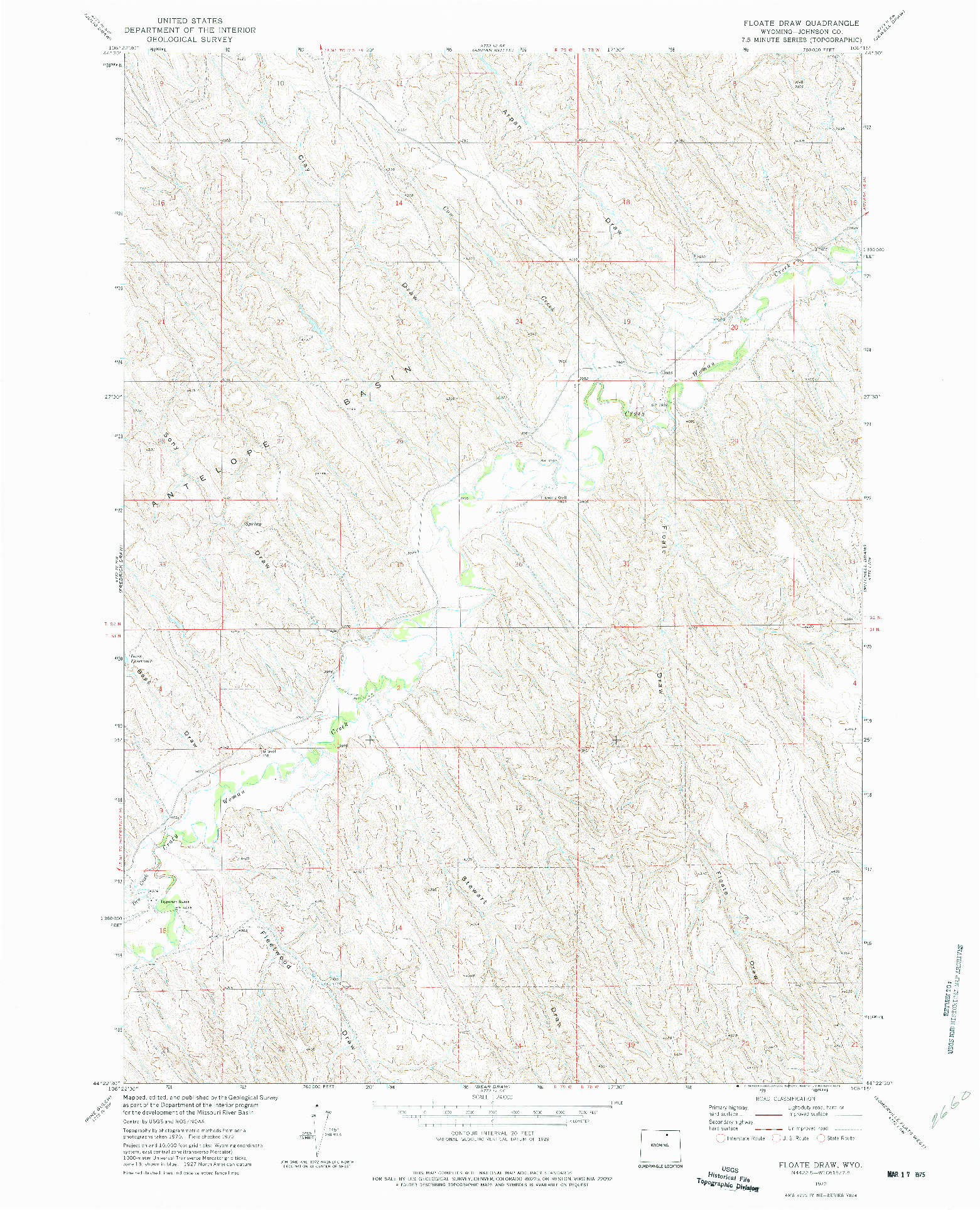 USGS 1:24000-SCALE QUADRANGLE FOR FLOATE DRAW, WY 1972