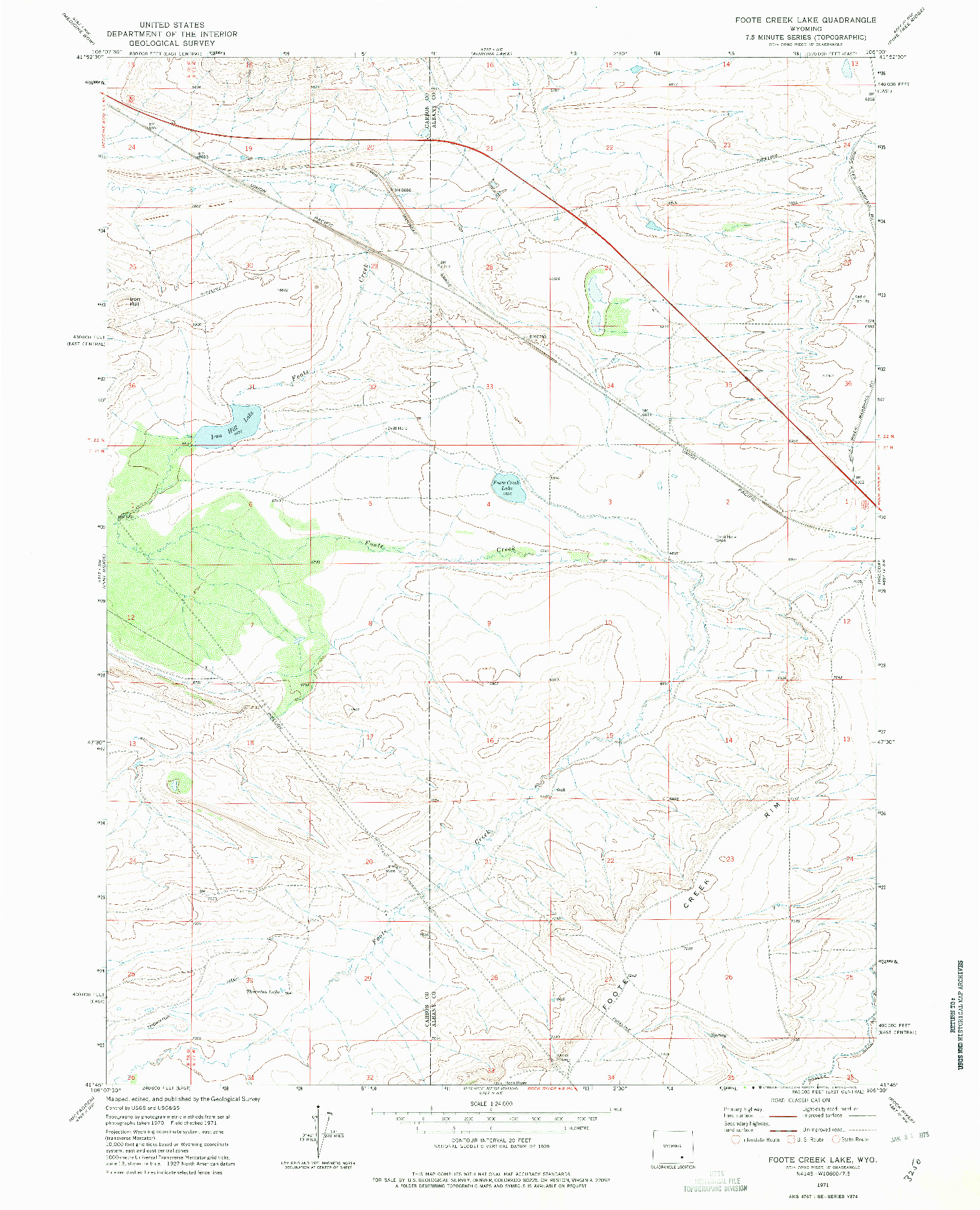 USGS 1:24000-SCALE QUADRANGLE FOR FOOTE CREEK LAKE, WY 1971