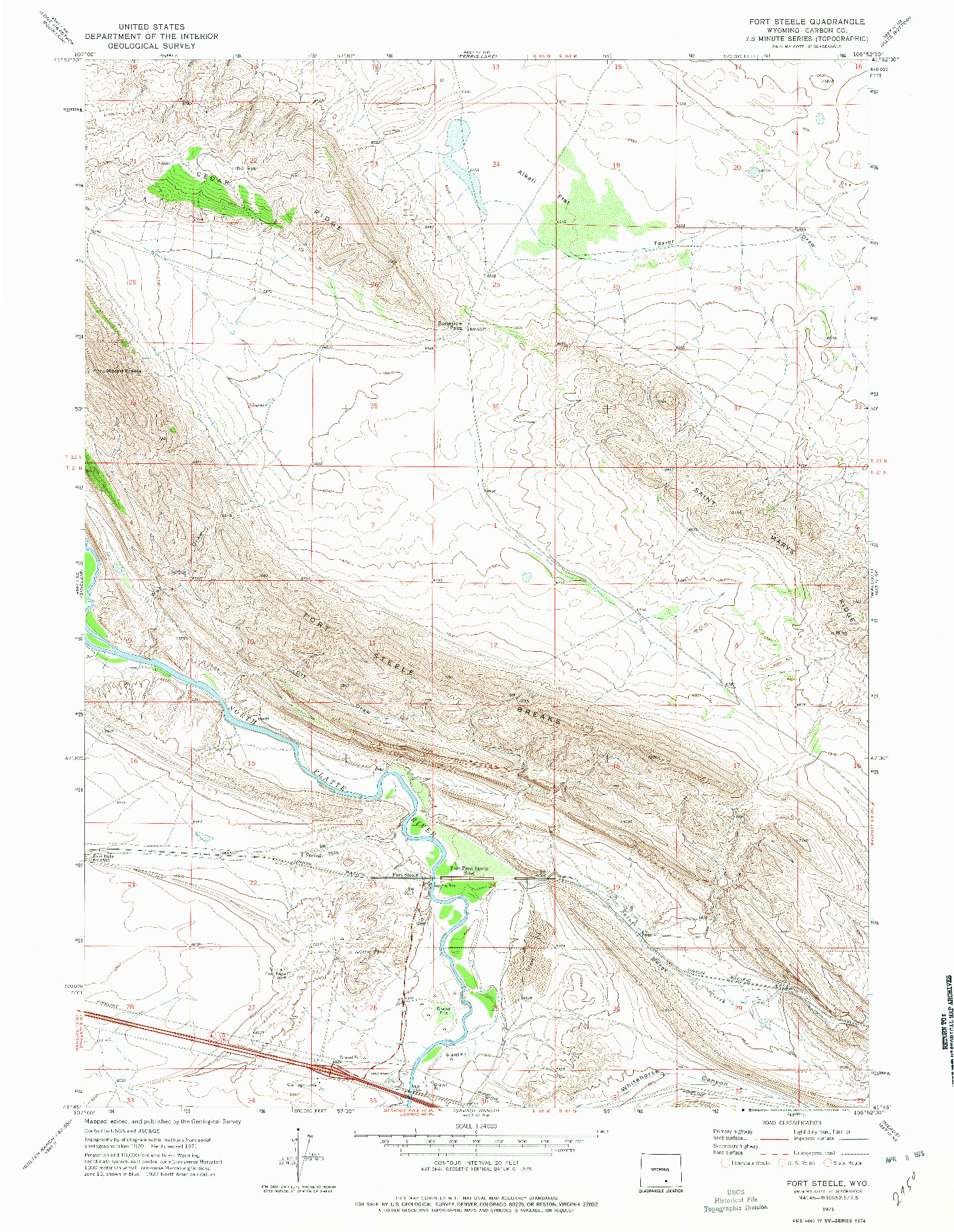 USGS 1:24000-SCALE QUADRANGLE FOR FORT STEELE, WY 1971
