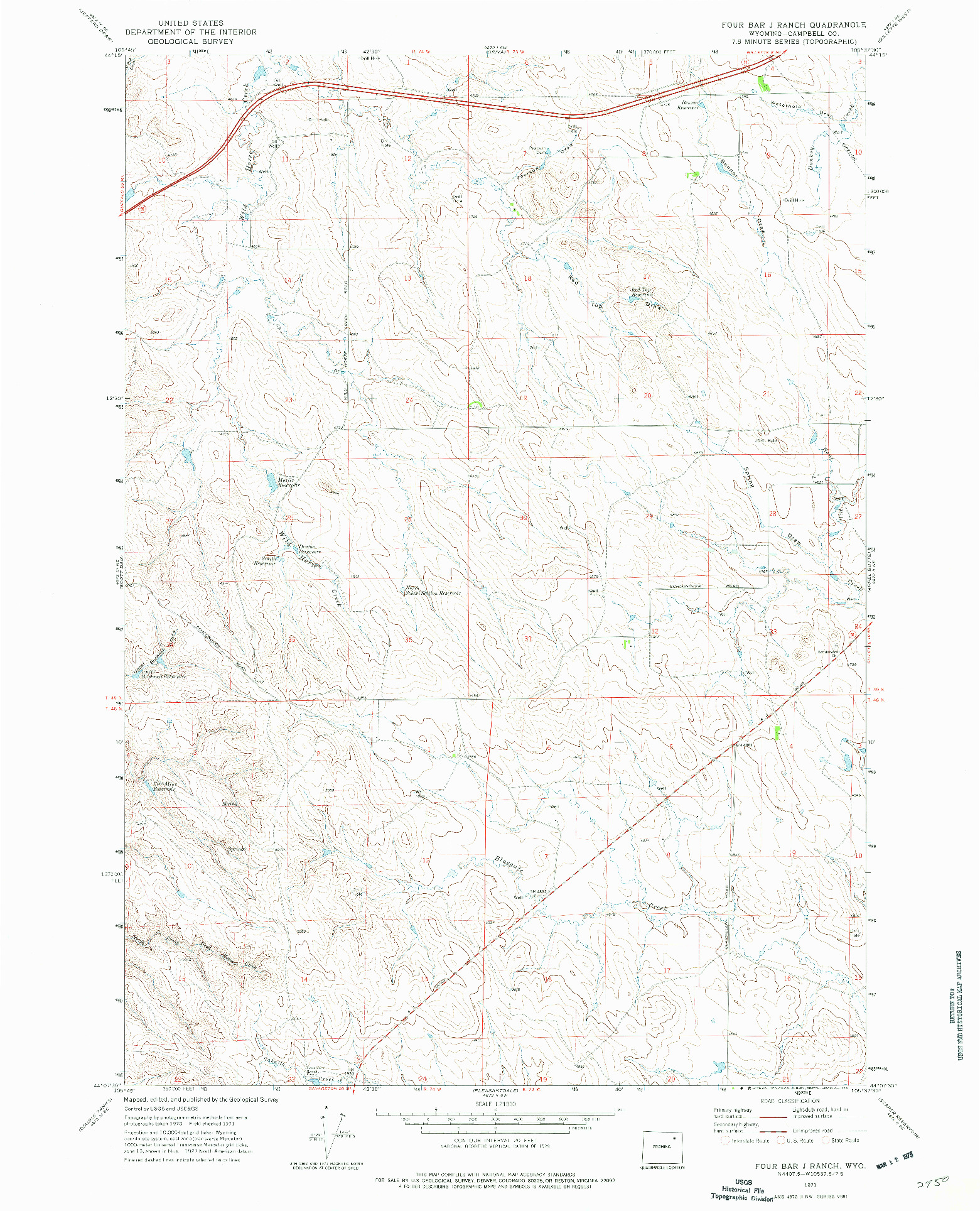 USGS 1:24000-SCALE QUADRANGLE FOR FOUR BAR J RANCH, WY 1971