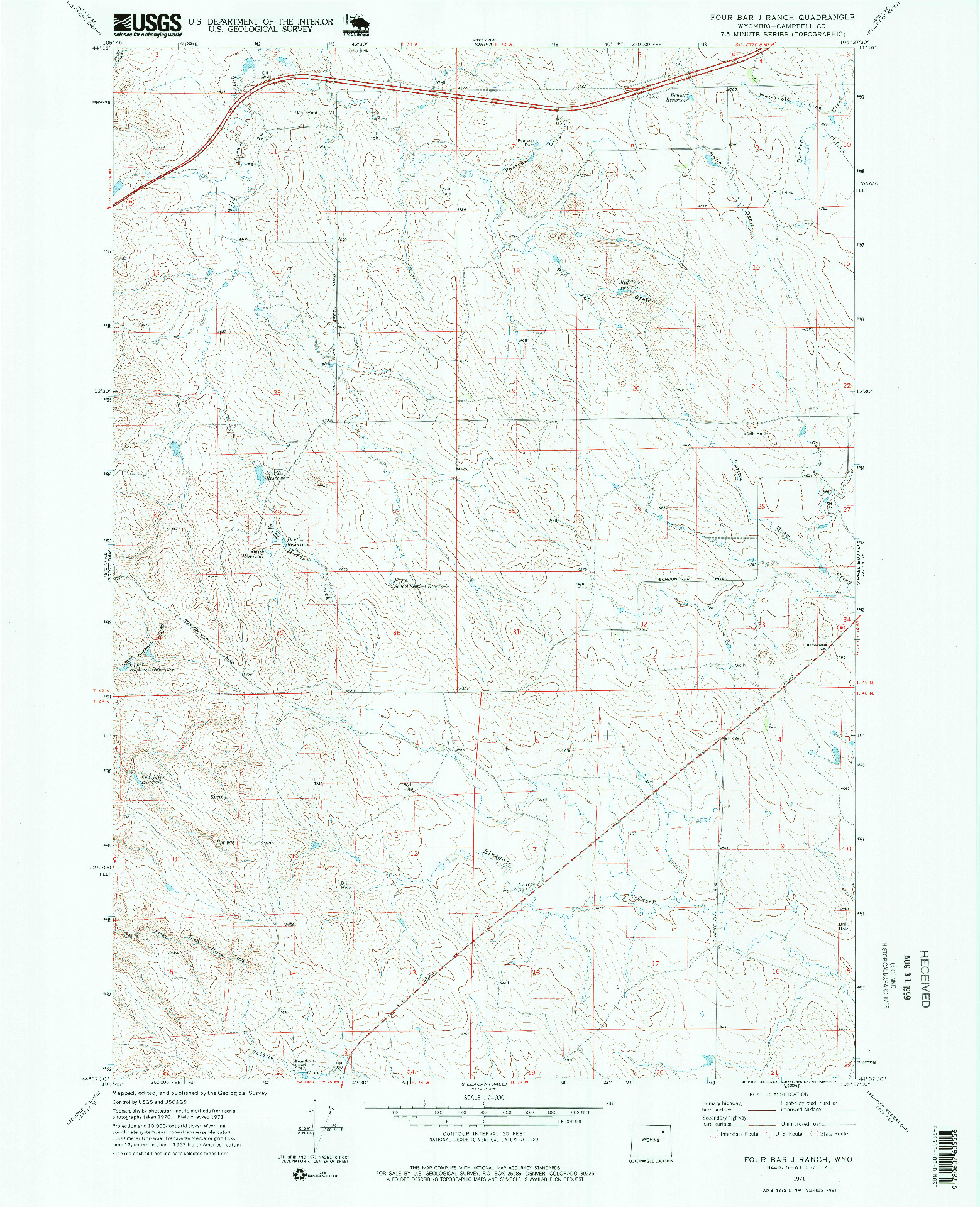 USGS 1:24000-SCALE QUADRANGLE FOR FOUR BAR J RANCH, WY 1971