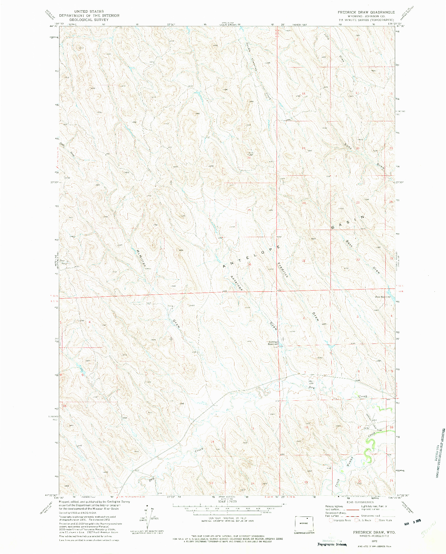 USGS 1:24000-SCALE QUADRANGLE FOR FREDRICK DRAW, WY 1972