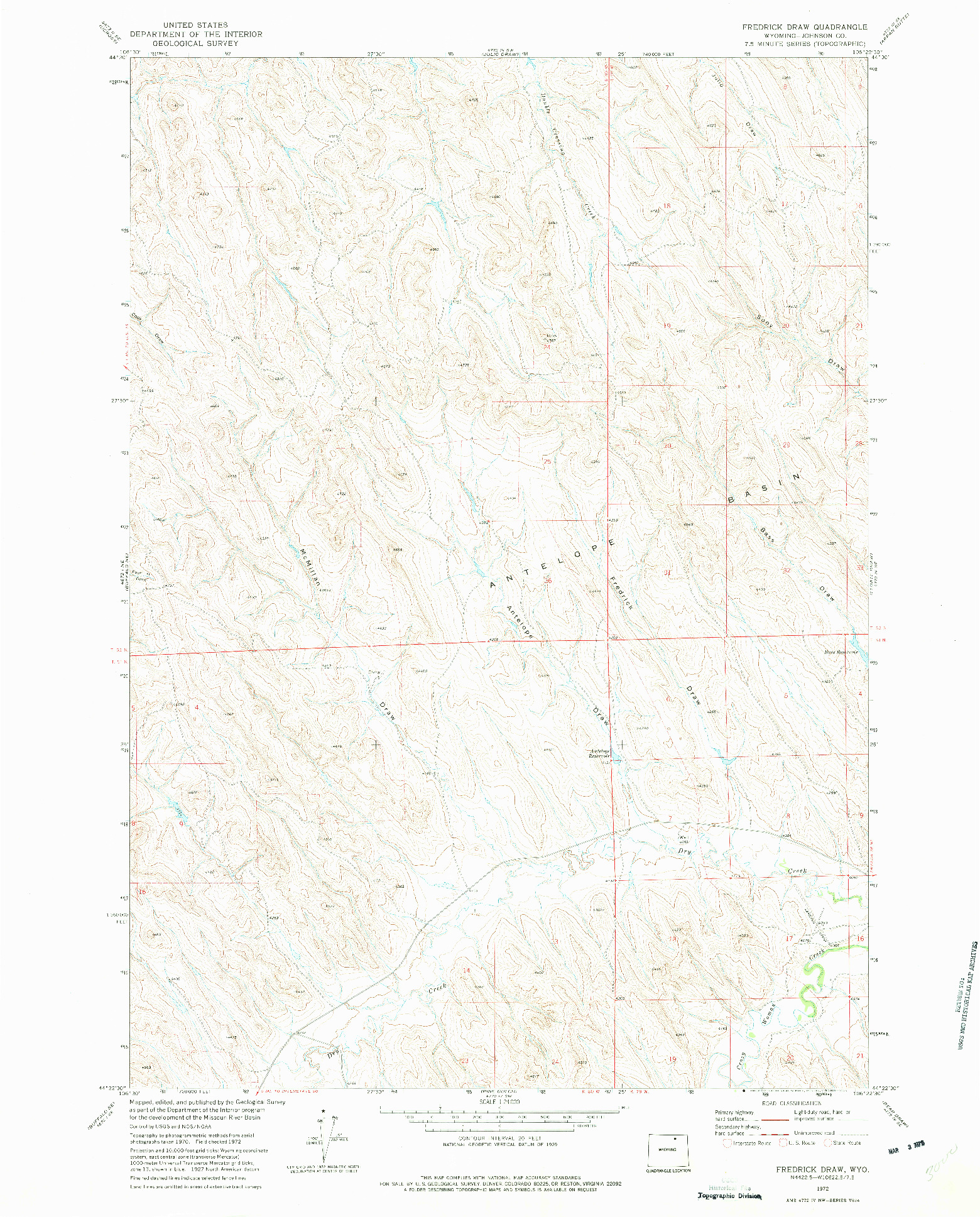 USGS 1:24000-SCALE QUADRANGLE FOR FREDRICK DRAW, WY 1972