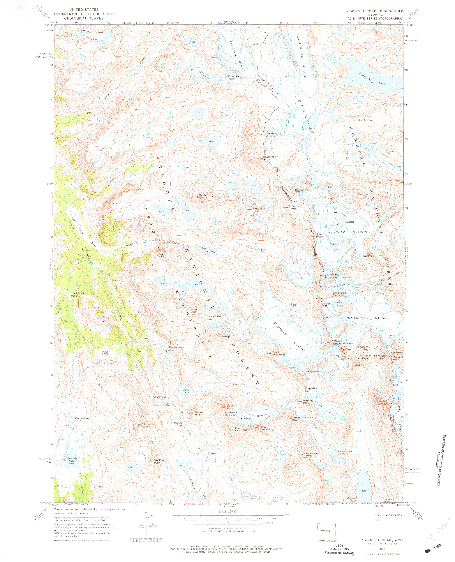 USGS 1:24000-SCALE QUADRANGLE FOR GANNETT PEAK, WY 1968