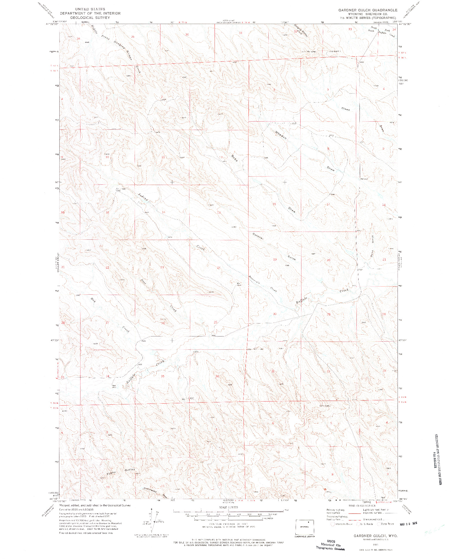 USGS 1:24000-SCALE QUADRANGLE FOR GARDNER GULCH, WY 1971