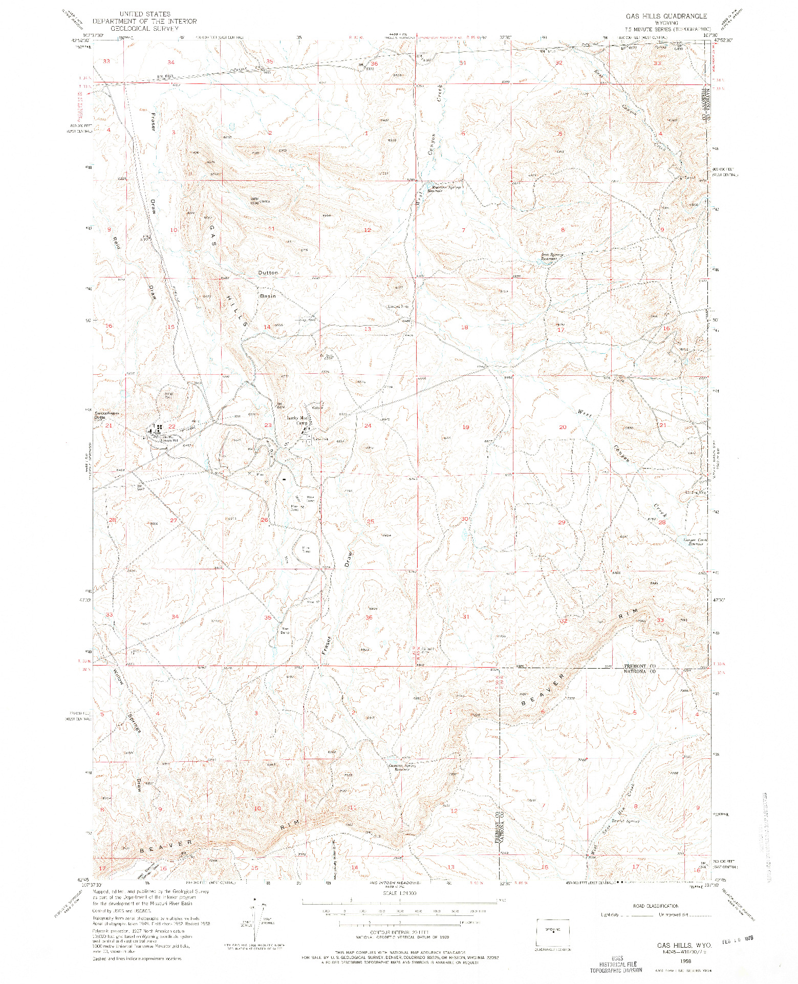 USGS 1:24000-SCALE QUADRANGLE FOR GAS HILLS, WY 1958