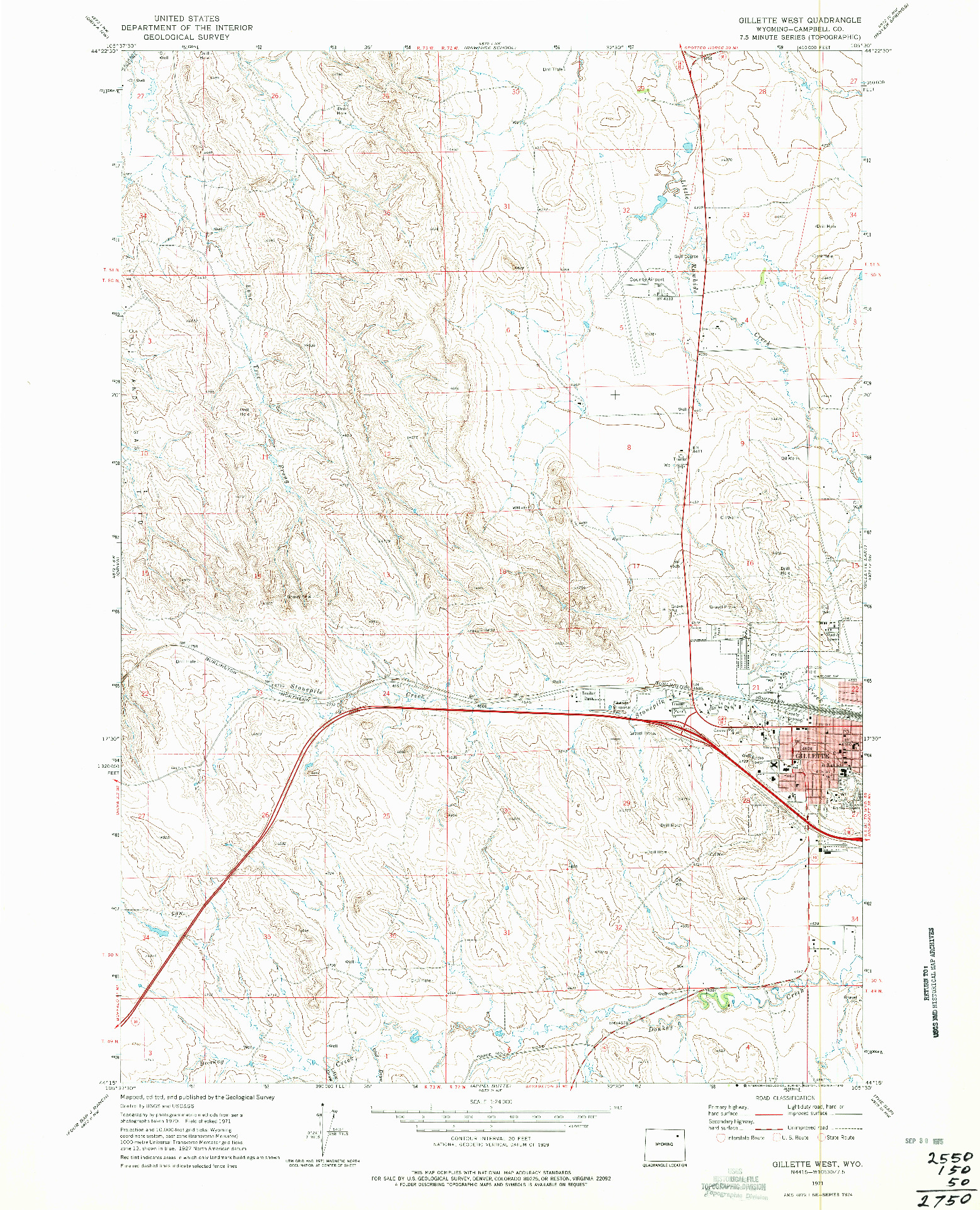 USGS 1:24000-SCALE QUADRANGLE FOR GILLETTE WEST, WY 1971