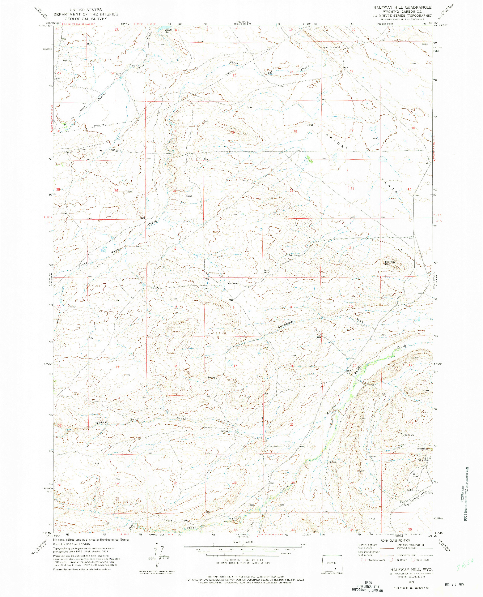 USGS 1:24000-SCALE QUADRANGLE FOR HALFWAY HILL, WY 1971
