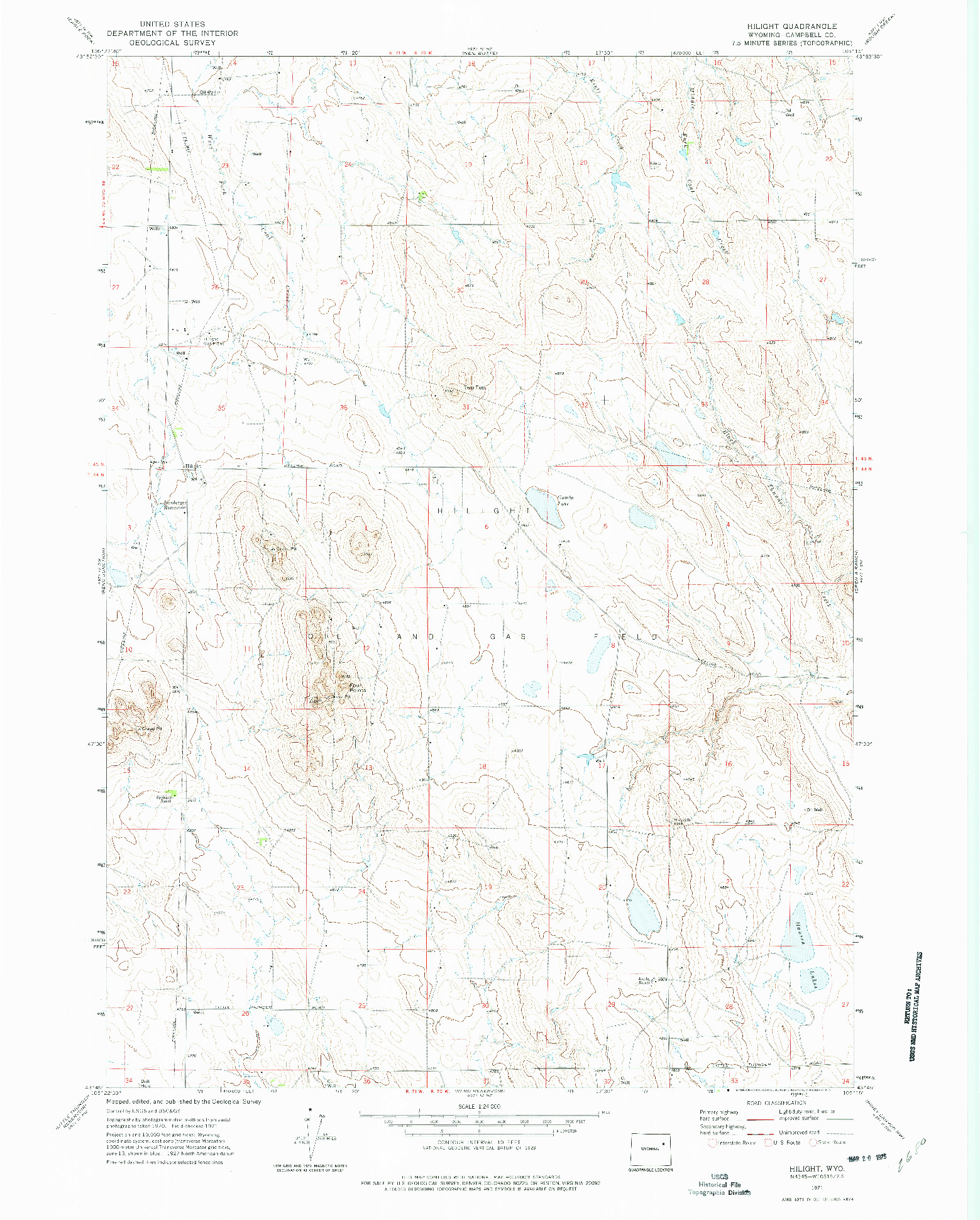 USGS 1:24000-SCALE QUADRANGLE FOR HILIGHT, WY 1971