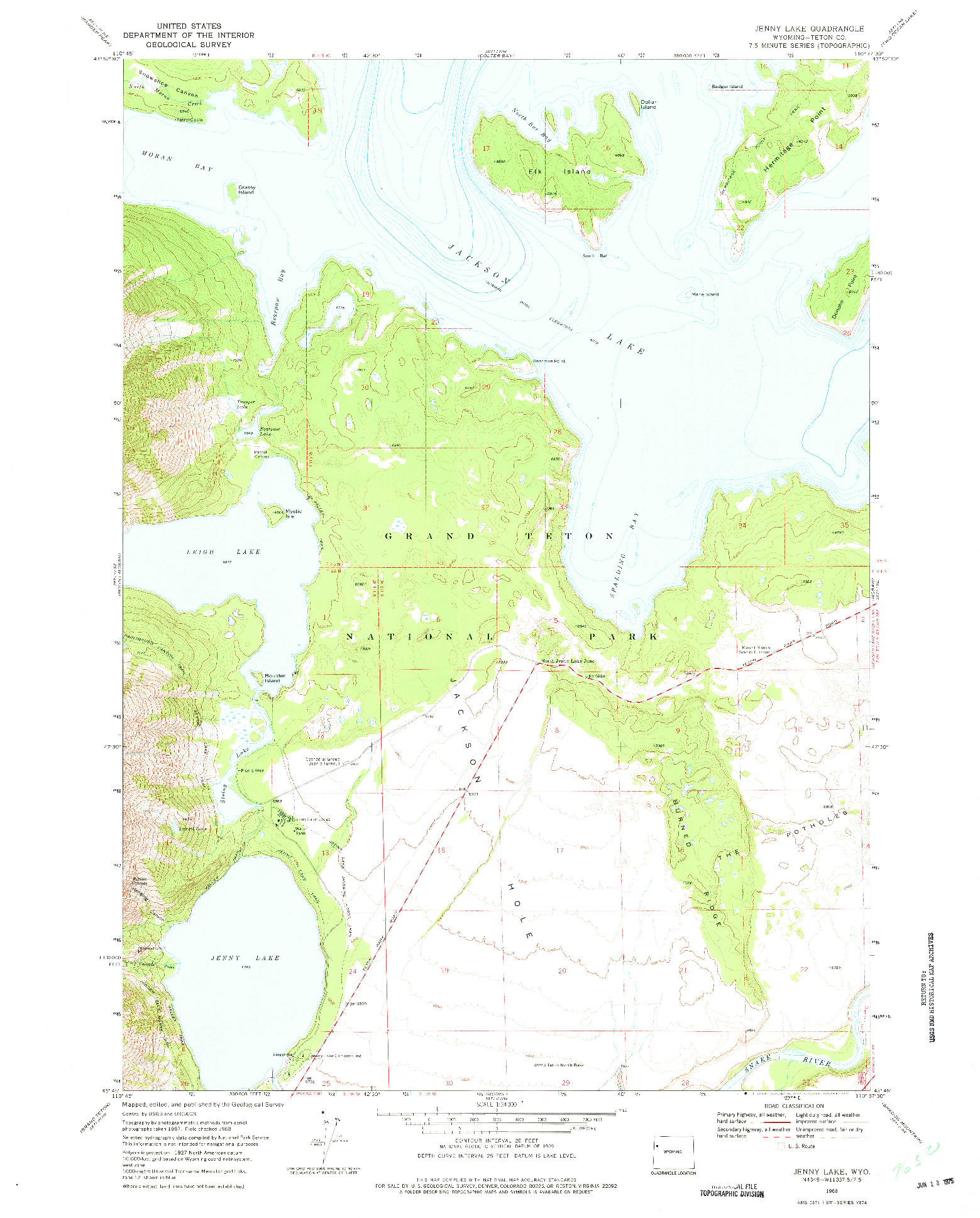 USGS 1:24000-SCALE QUADRANGLE FOR JENNY LAKE, WY 1968