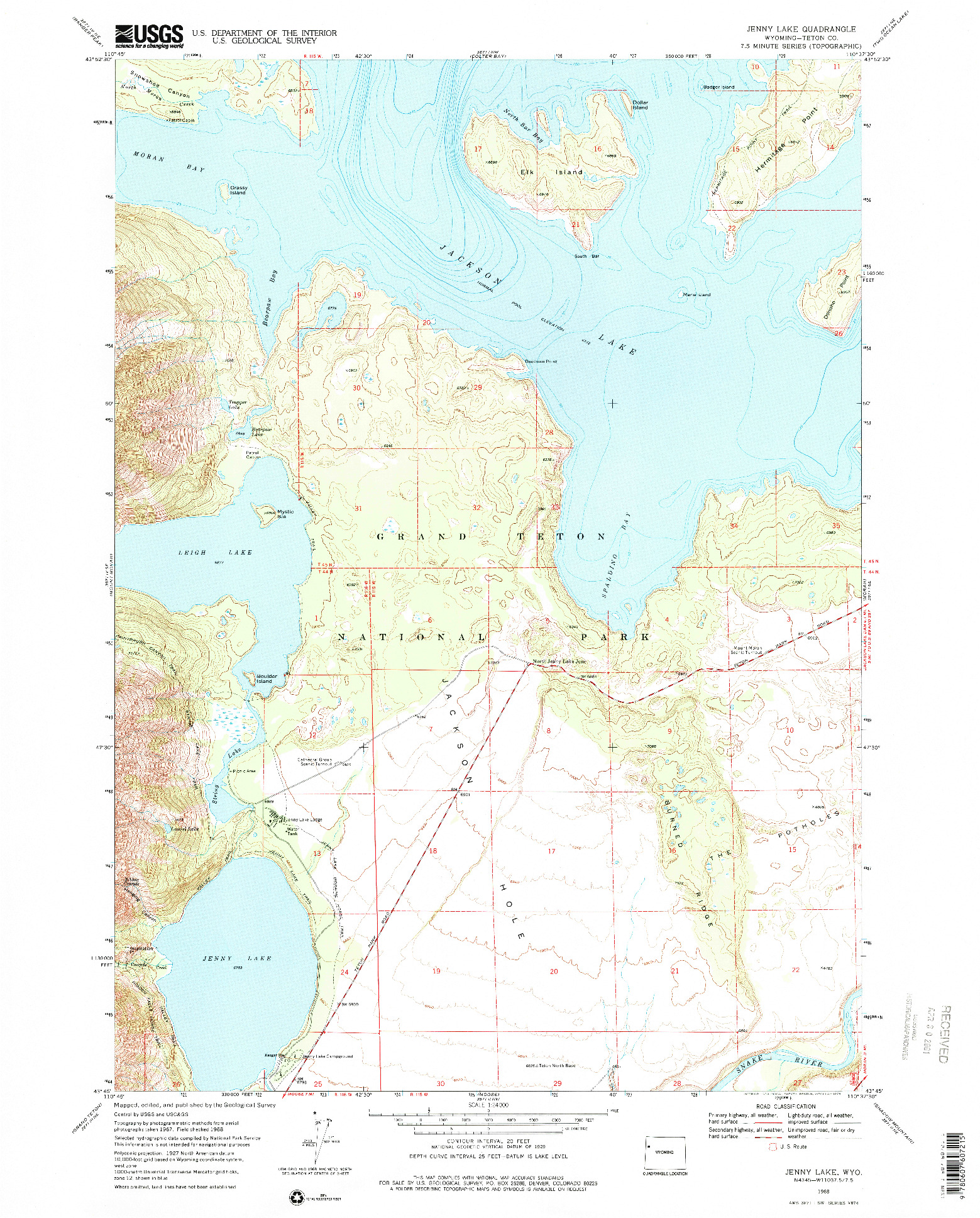 USGS 1:24000-SCALE QUADRANGLE FOR JENNY LAKE, WY 1968