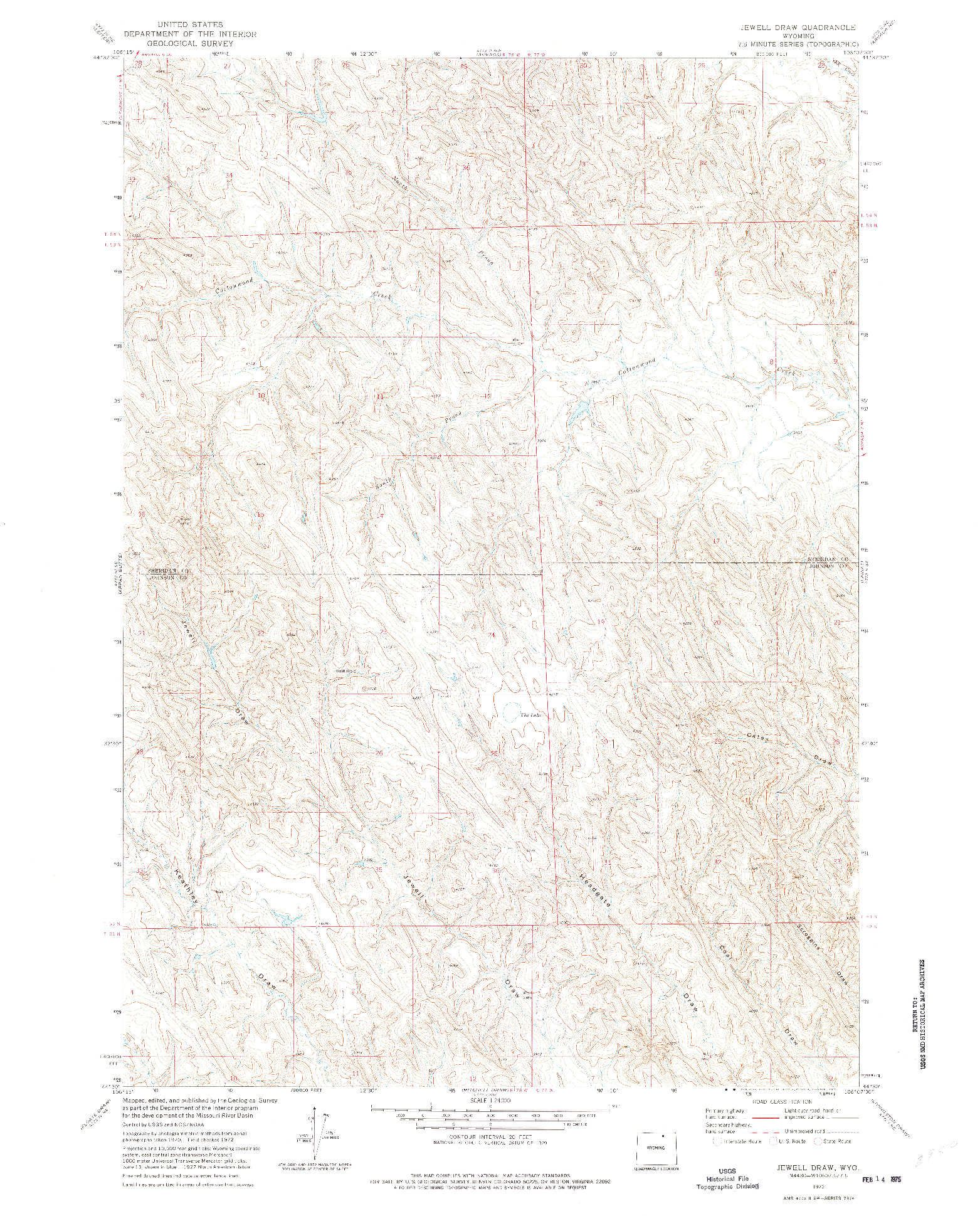 USGS 1:24000-SCALE QUADRANGLE FOR JEWELL DRAW, WY 1972