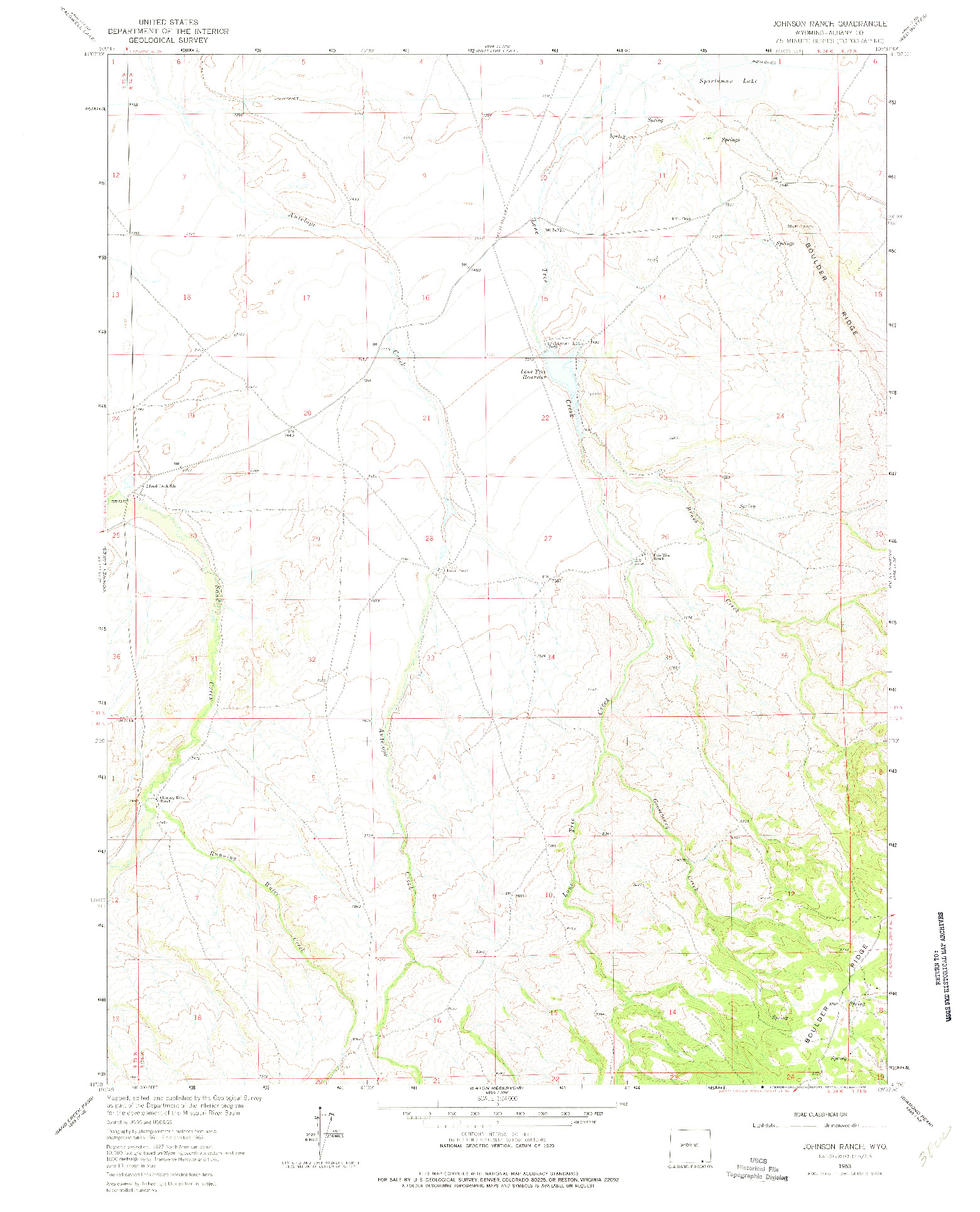 USGS 1:24000-SCALE QUADRANGLE FOR JOHNSON RANCH, WY 1963