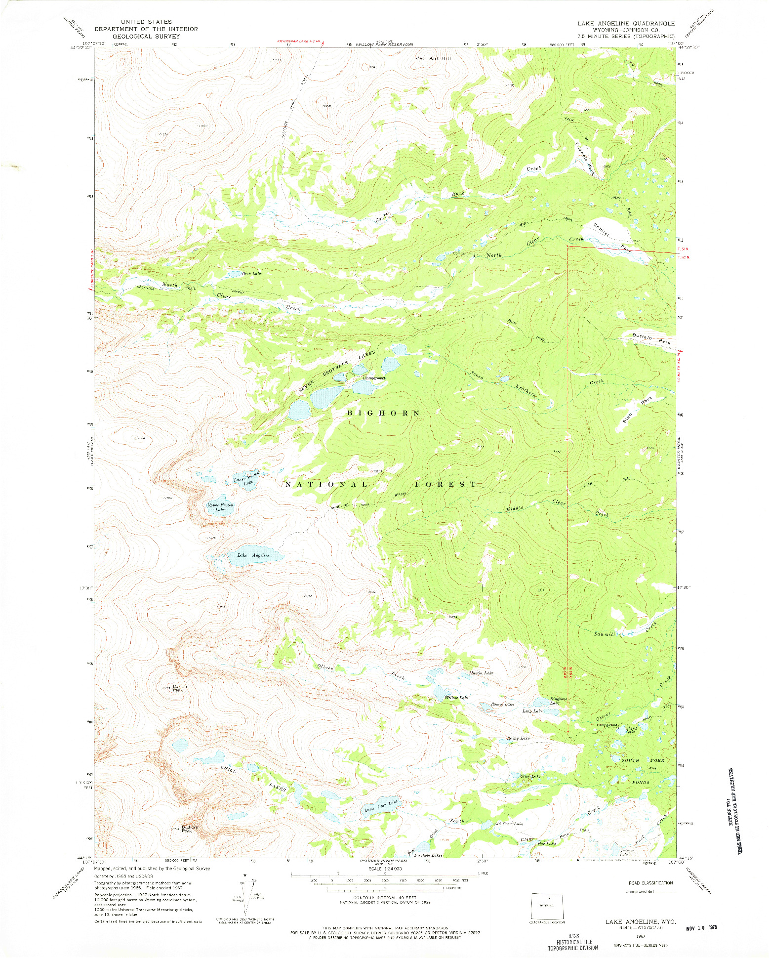 USGS 1:24000-SCALE QUADRANGLE FOR LAKE ANGELINE, WY 1967