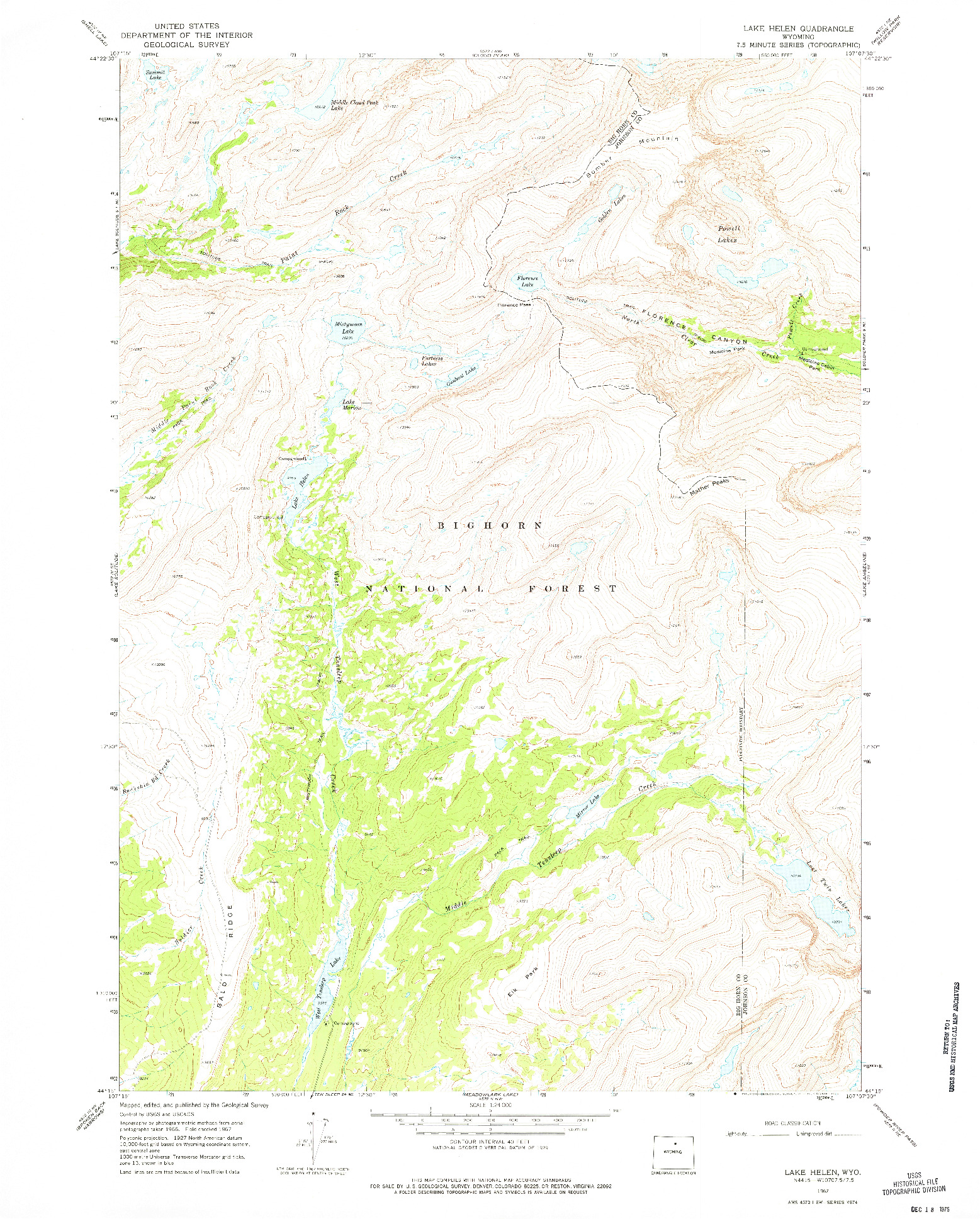 USGS 1:24000-SCALE QUADRANGLE FOR LAKE HELEN, WY 1967