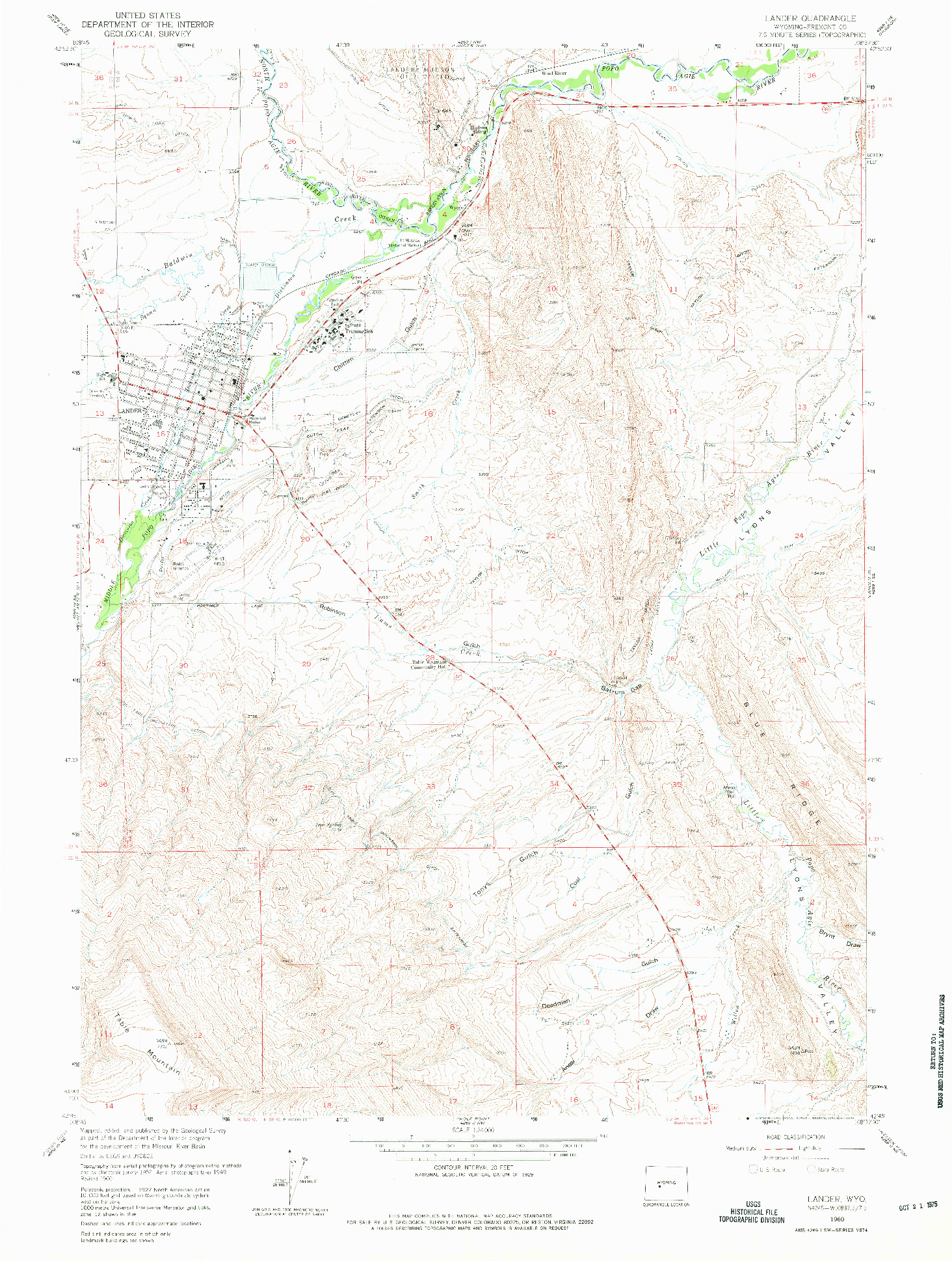 USGS 1:24000-SCALE QUADRANGLE FOR LANDER, WY 1960