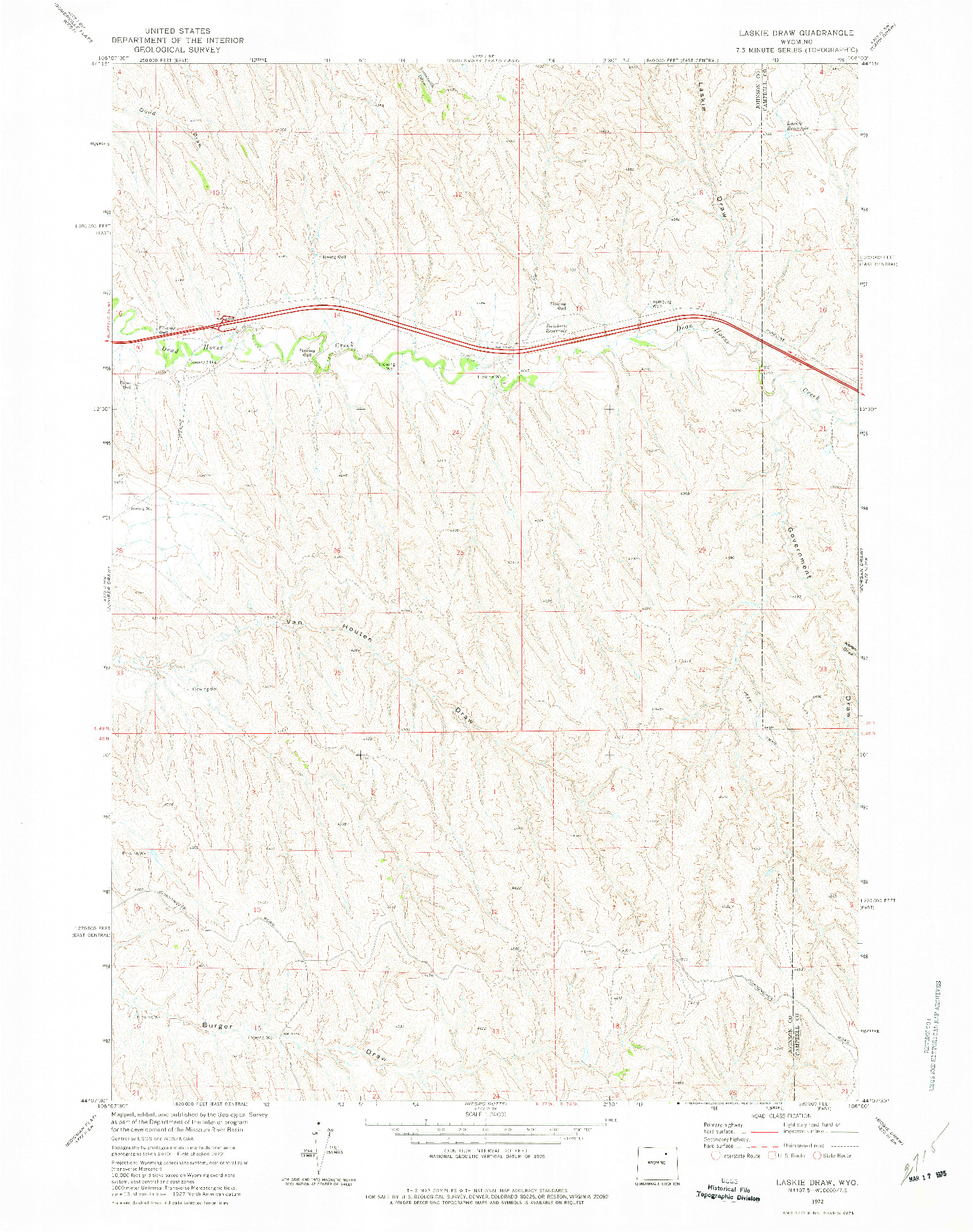 USGS 1:24000-SCALE QUADRANGLE FOR LASKIE DRAW, WY 1972