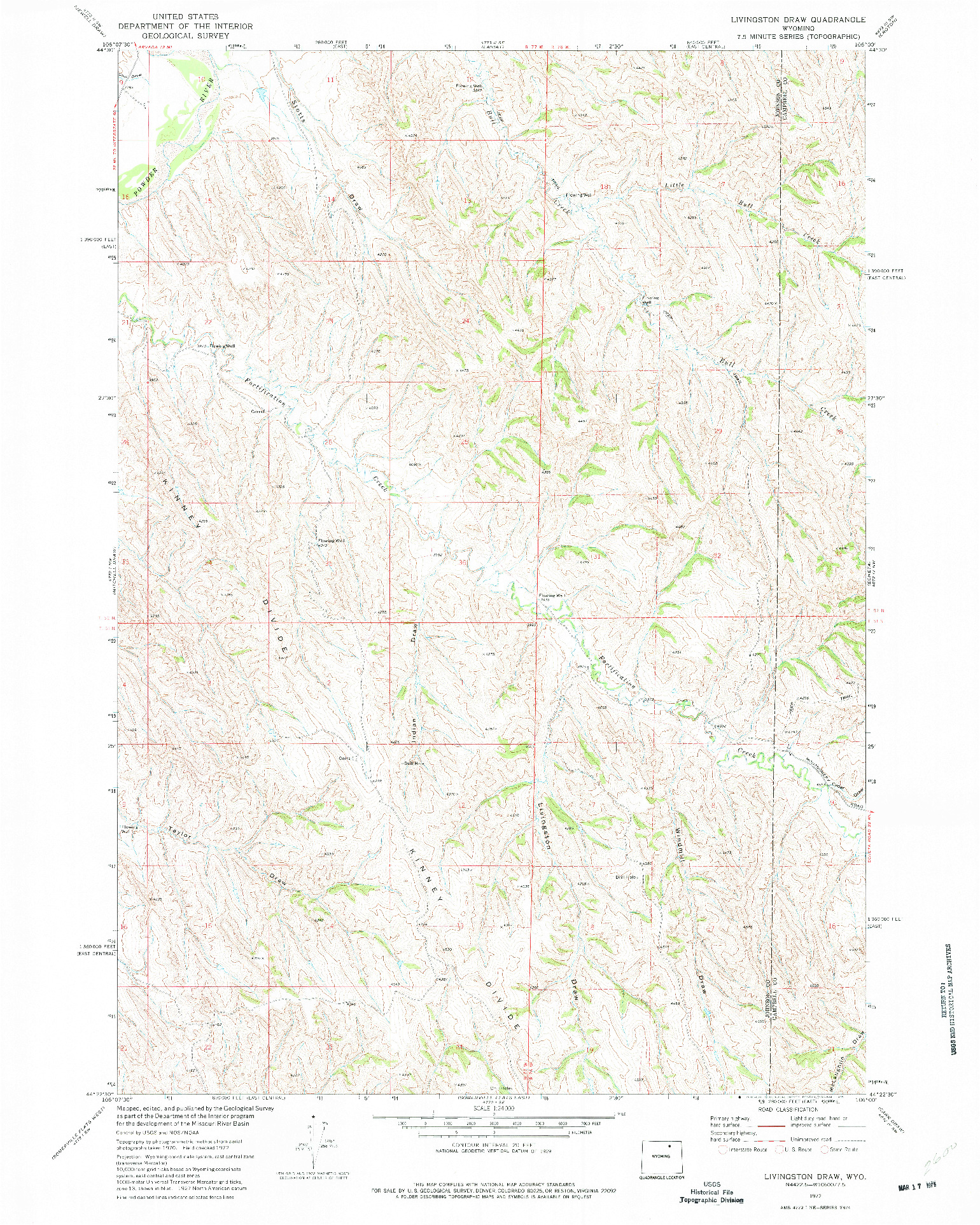 USGS 1:24000-SCALE QUADRANGLE FOR LIVINGSTON DRAW, WY 1972