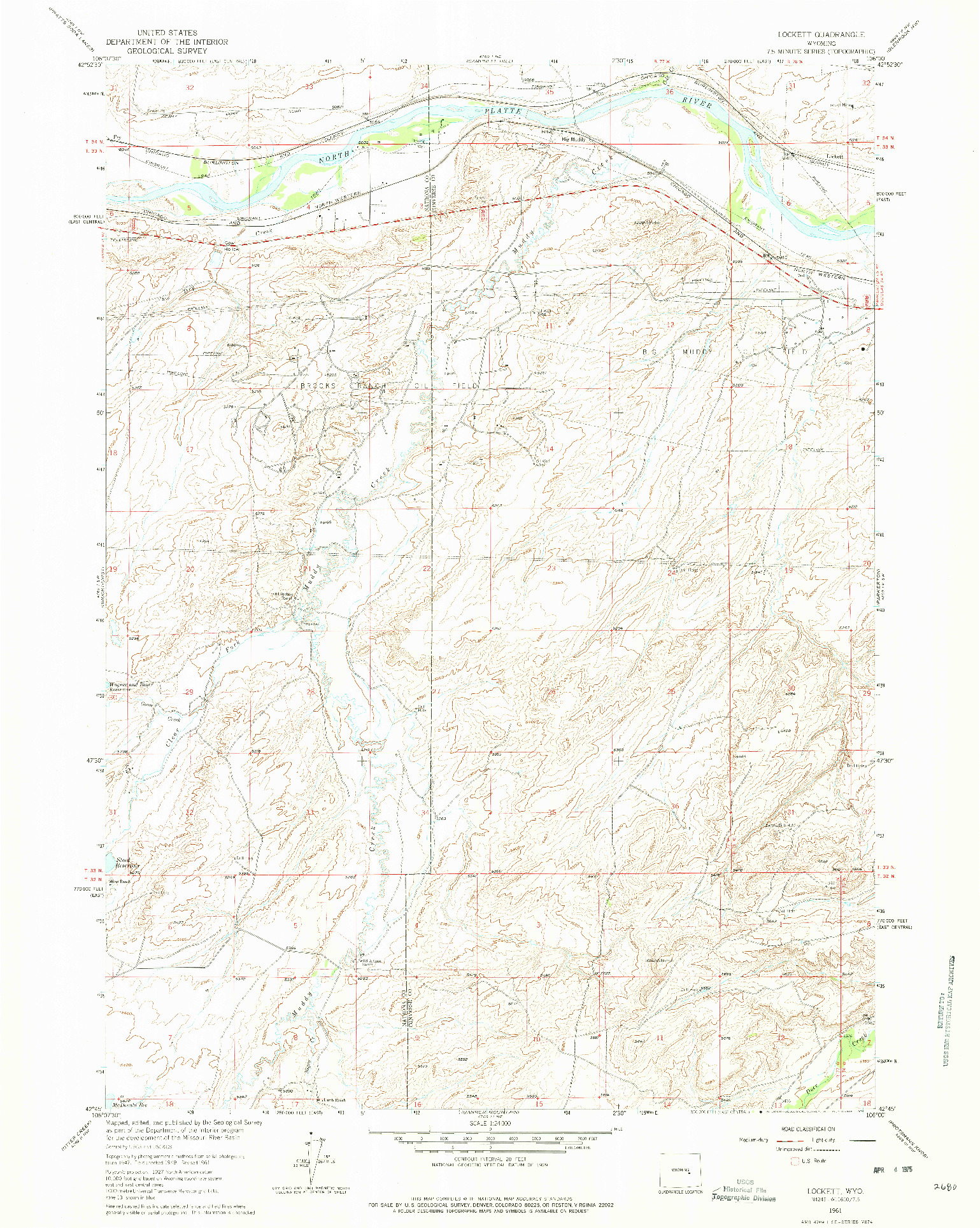 USGS 1:24000-SCALE QUADRANGLE FOR LOCKETT, WY 1961