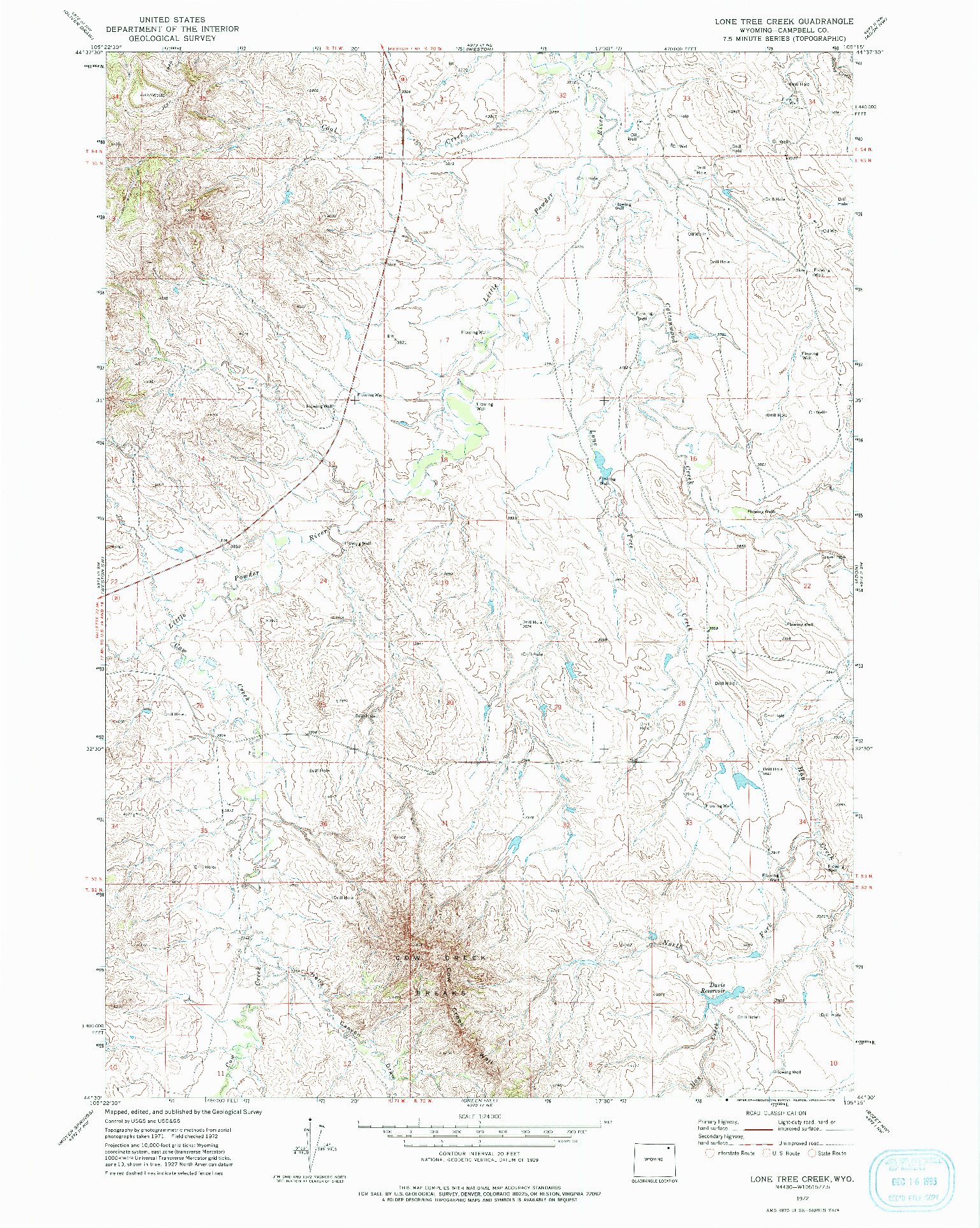 USGS 1:24000-SCALE QUADRANGLE FOR LONE TREE CREEK, WY 1972