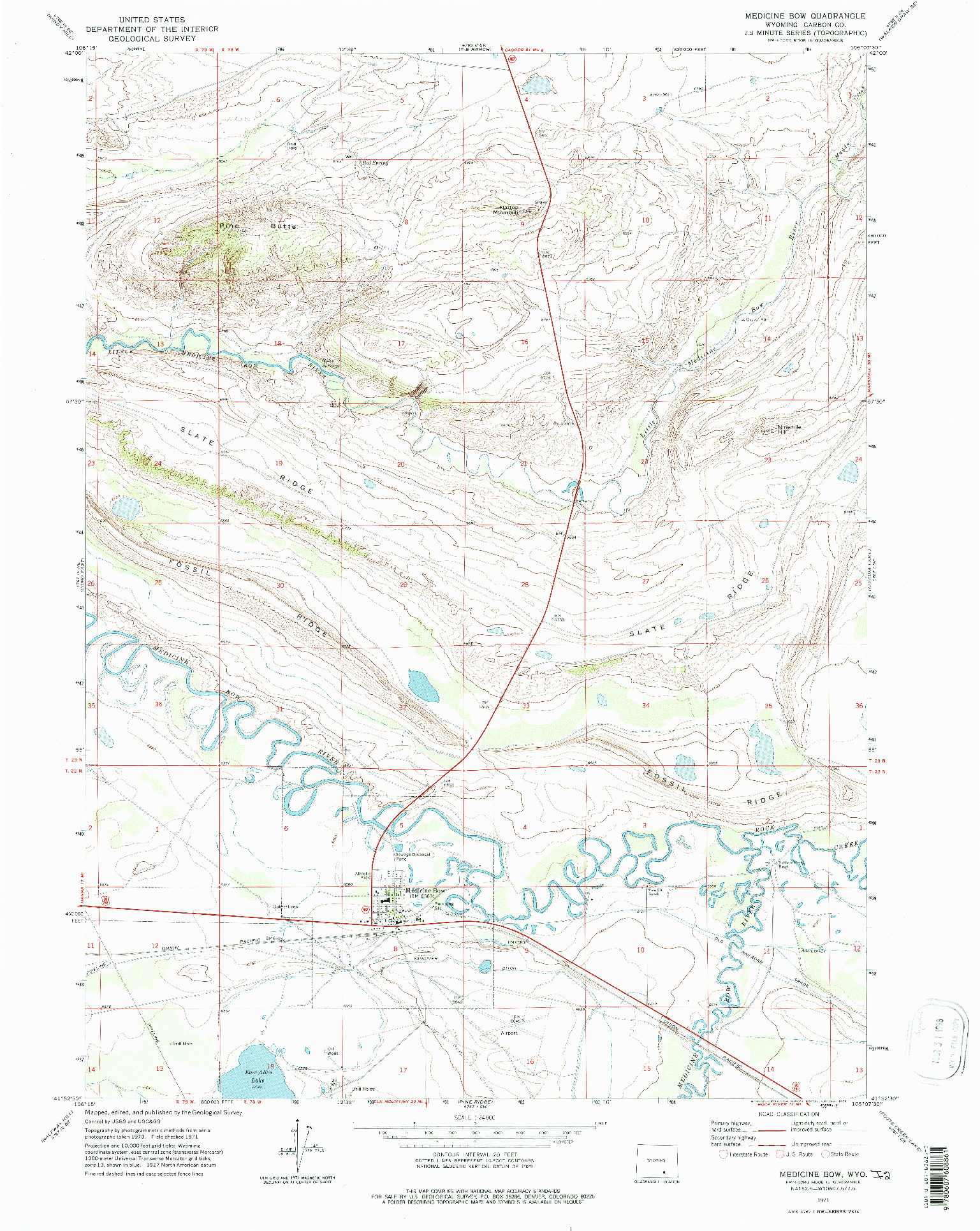 USGS 1:24000-SCALE QUADRANGLE FOR MEDICINE BOW, WY 1971