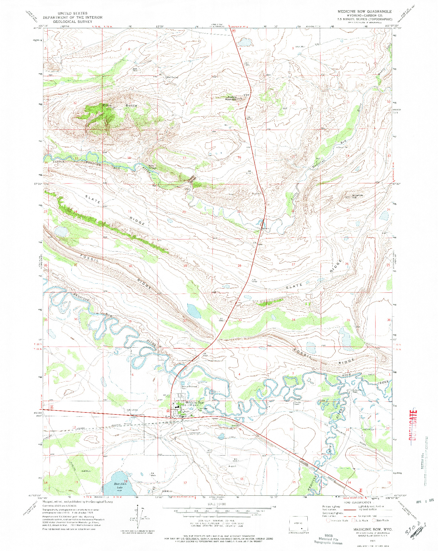 USGS 1:24000-SCALE QUADRANGLE FOR MEDICINE BOW, WY 1971