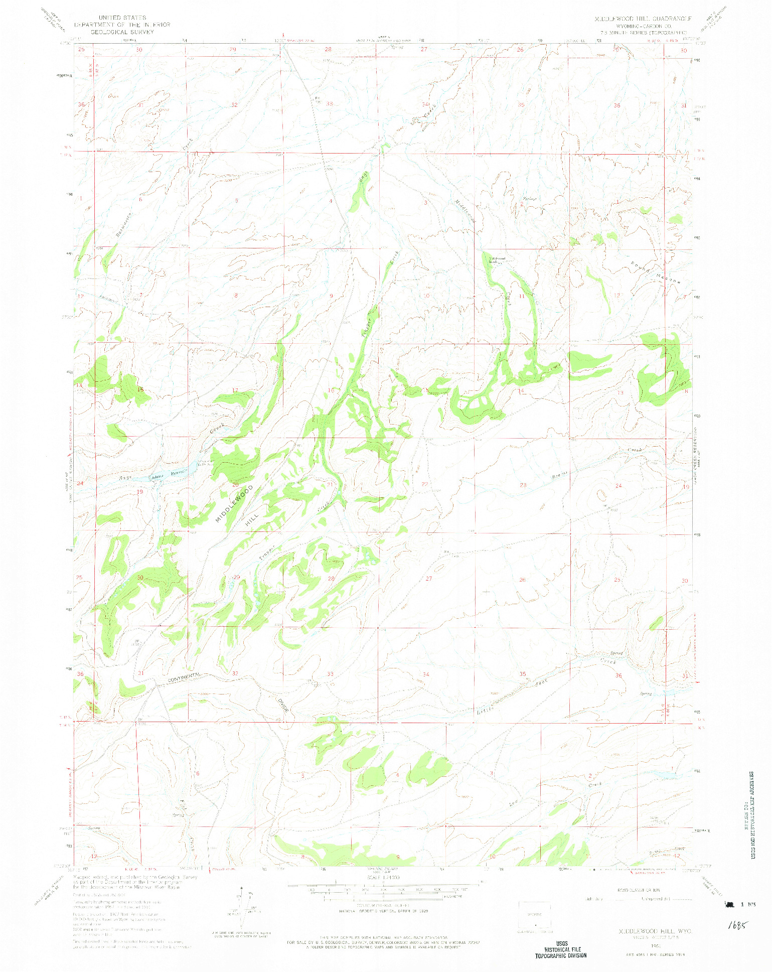 USGS 1:24000-SCALE QUADRANGLE FOR MIDDLEWOOD HILL, WY 1961