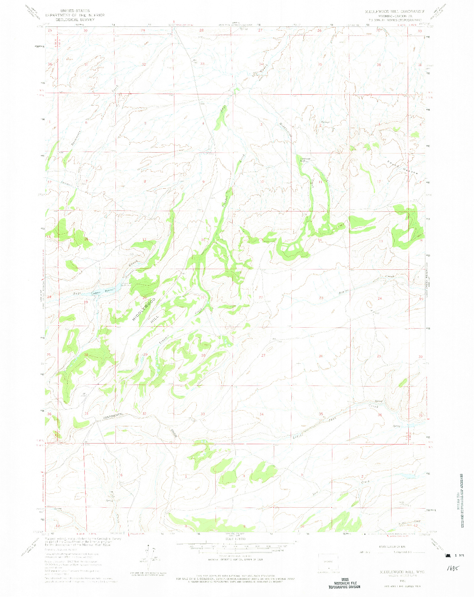 USGS 1:24000-SCALE QUADRANGLE FOR MIDDLEWOOD HILL, WY 1961