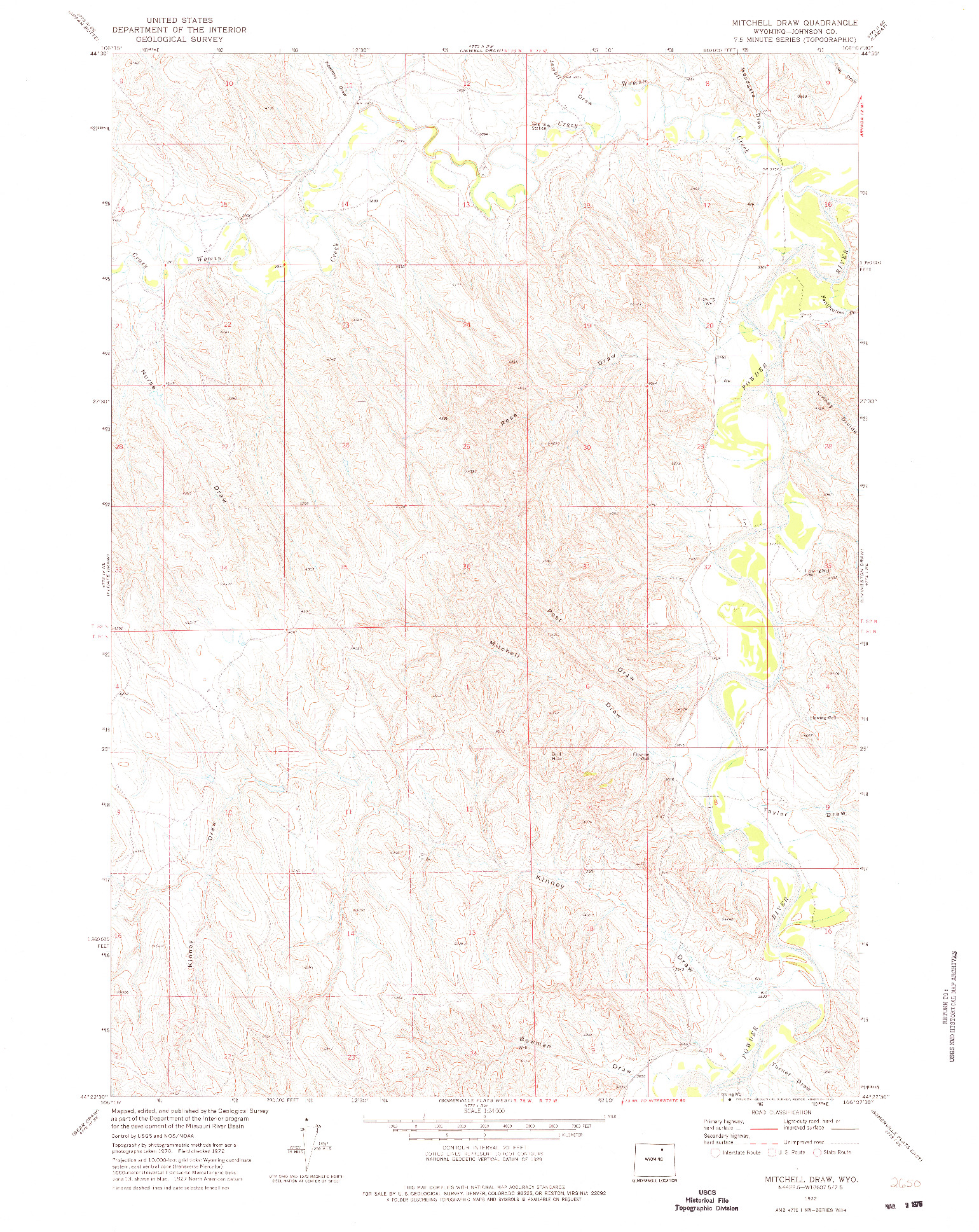 USGS 1:24000-SCALE QUADRANGLE FOR MITCHELL DRAW, WY 1972