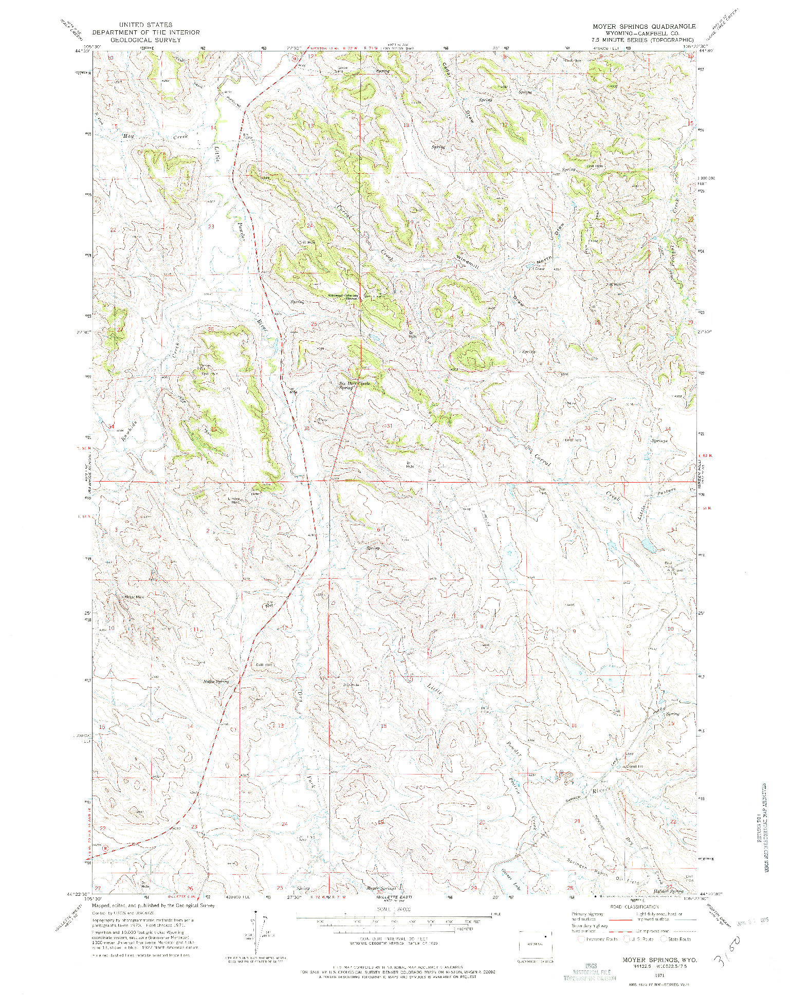 USGS 1:24000-SCALE QUADRANGLE FOR MOYER SPRINGS, WY 1971