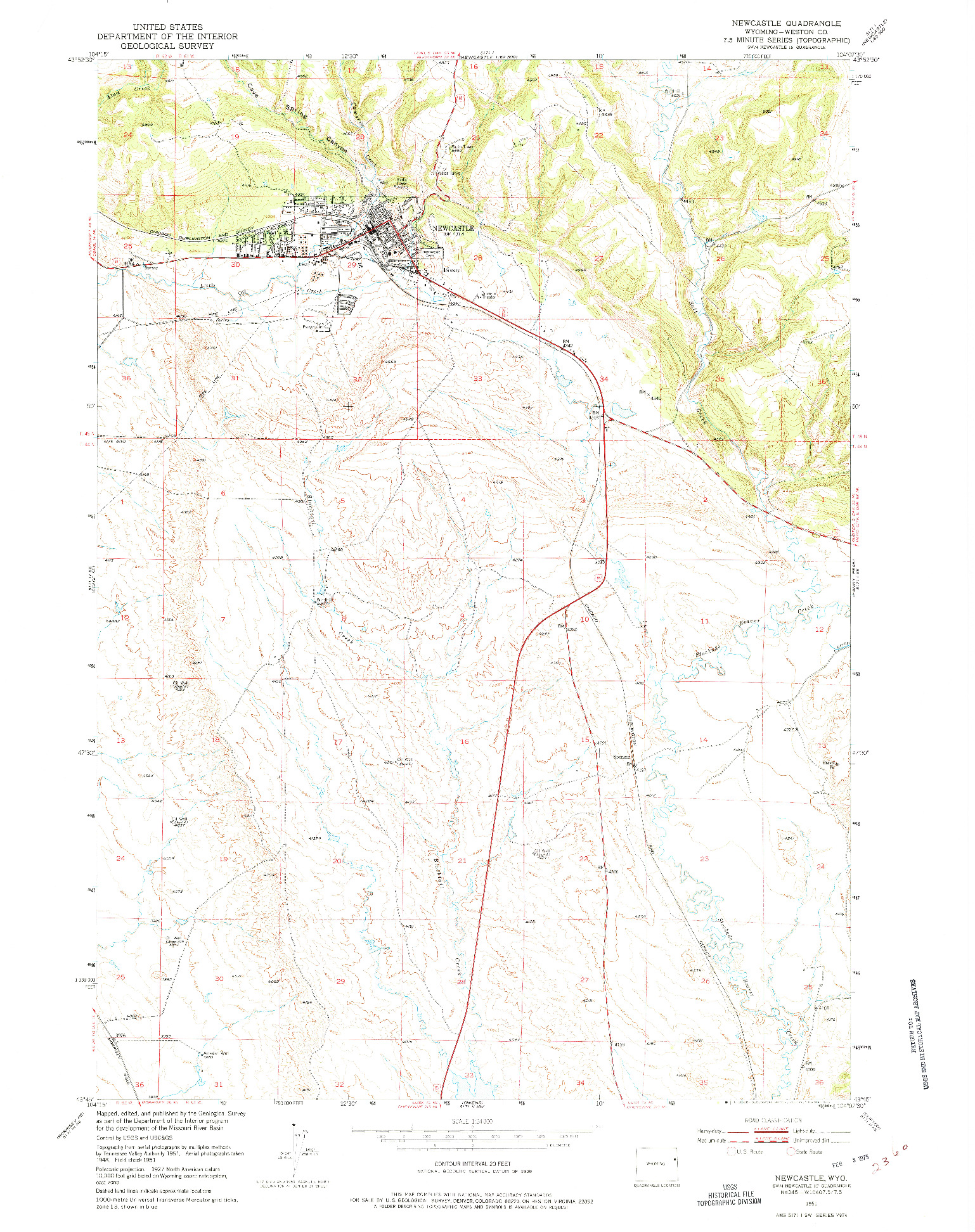 USGS 1:24000-SCALE QUADRANGLE FOR NEWCASTLE, WY 1951