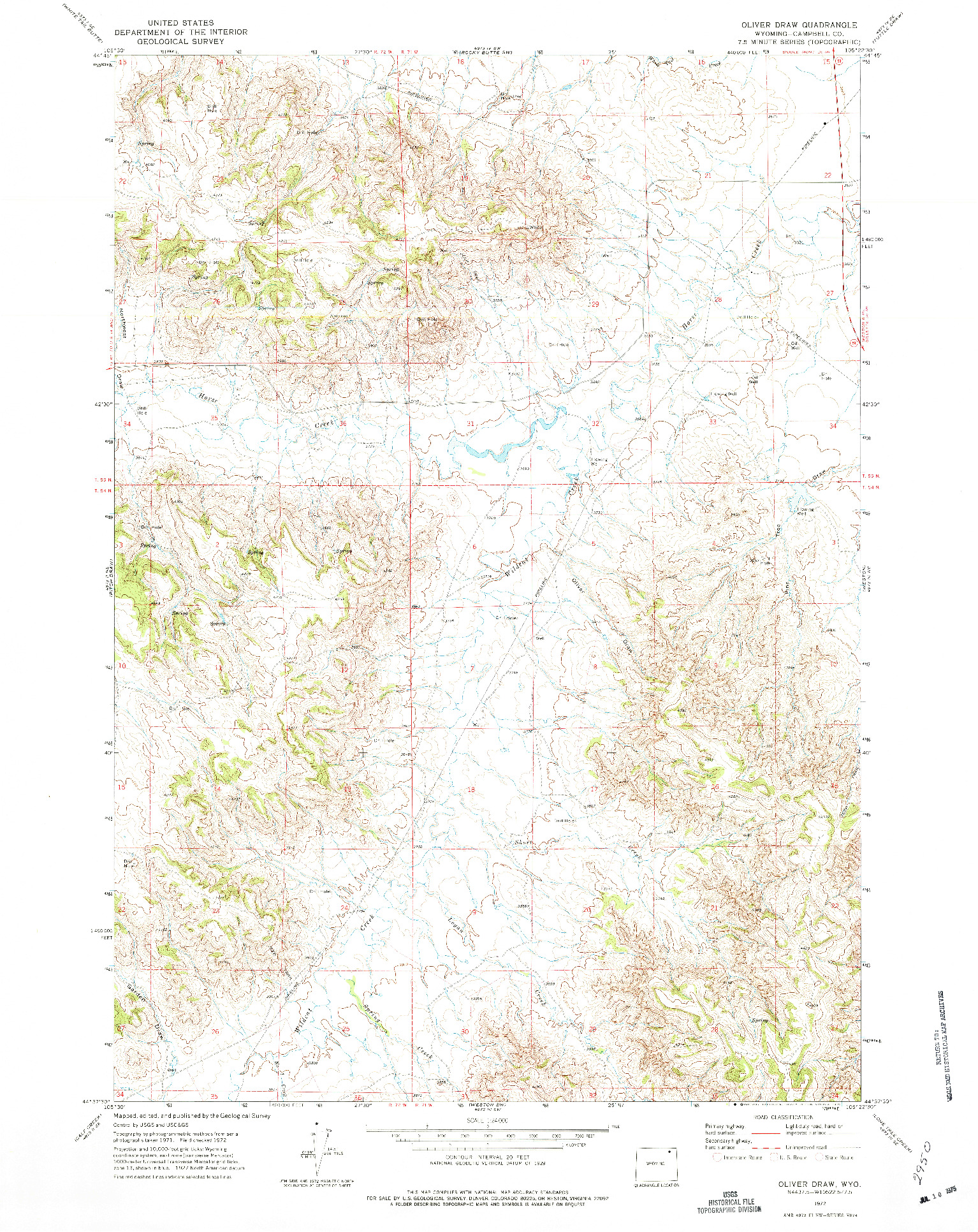 USGS 1:24000-SCALE QUADRANGLE FOR OLIVER DRAW, WY 1972