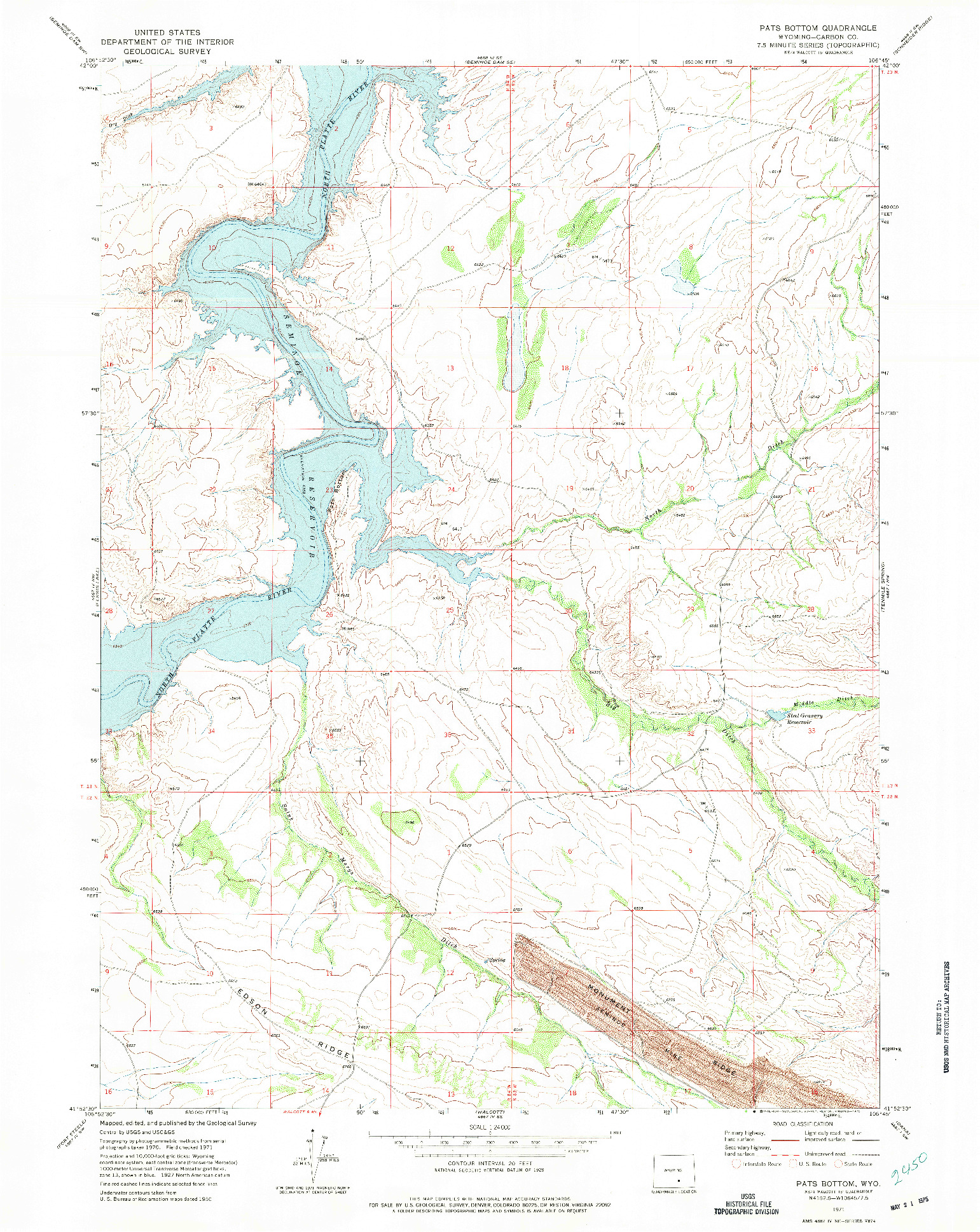 USGS 1:24000-SCALE QUADRANGLE FOR PATS BOTTOM, WY 1971