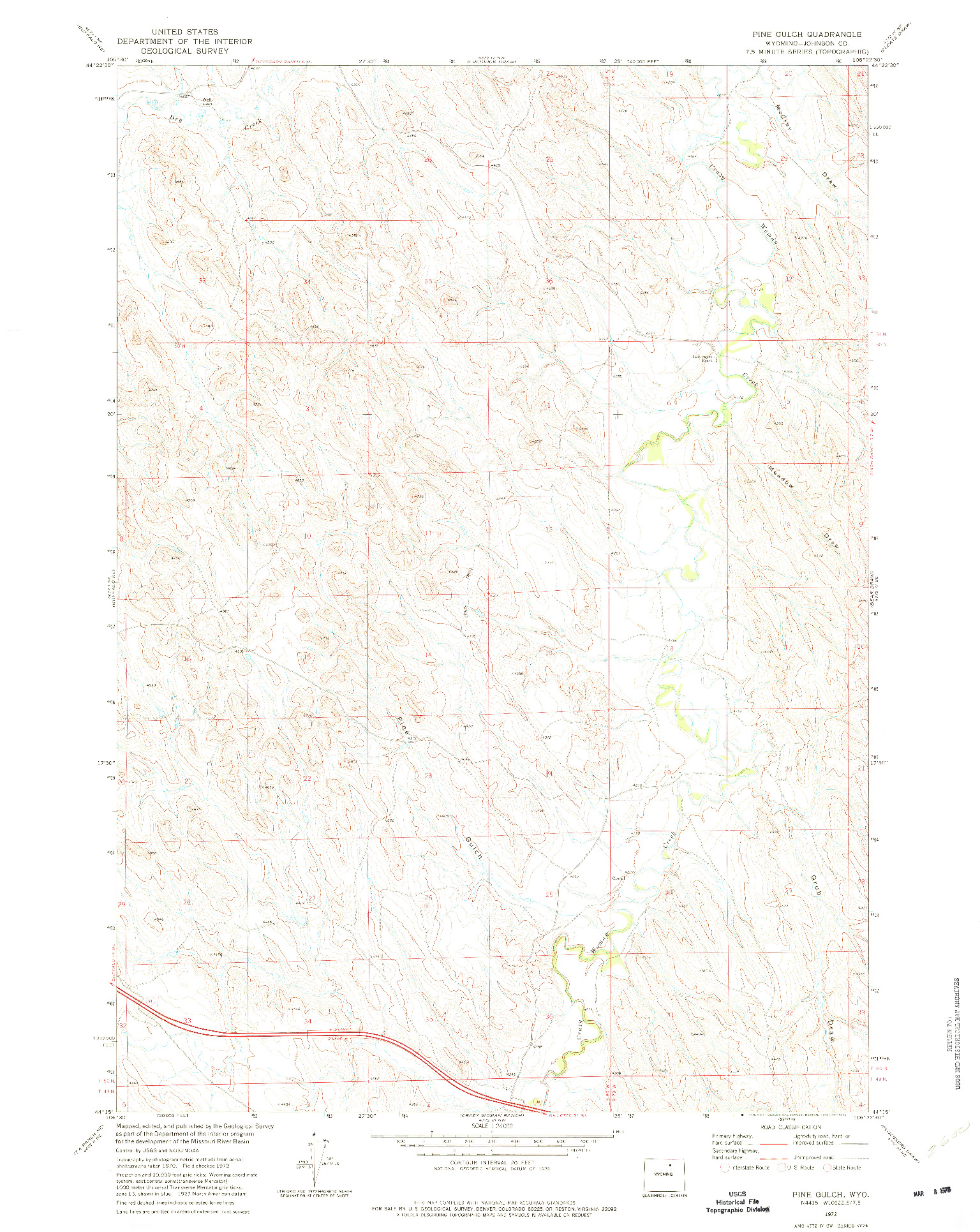 USGS 1:24000-SCALE QUADRANGLE FOR PINE GULCH, WY 1972