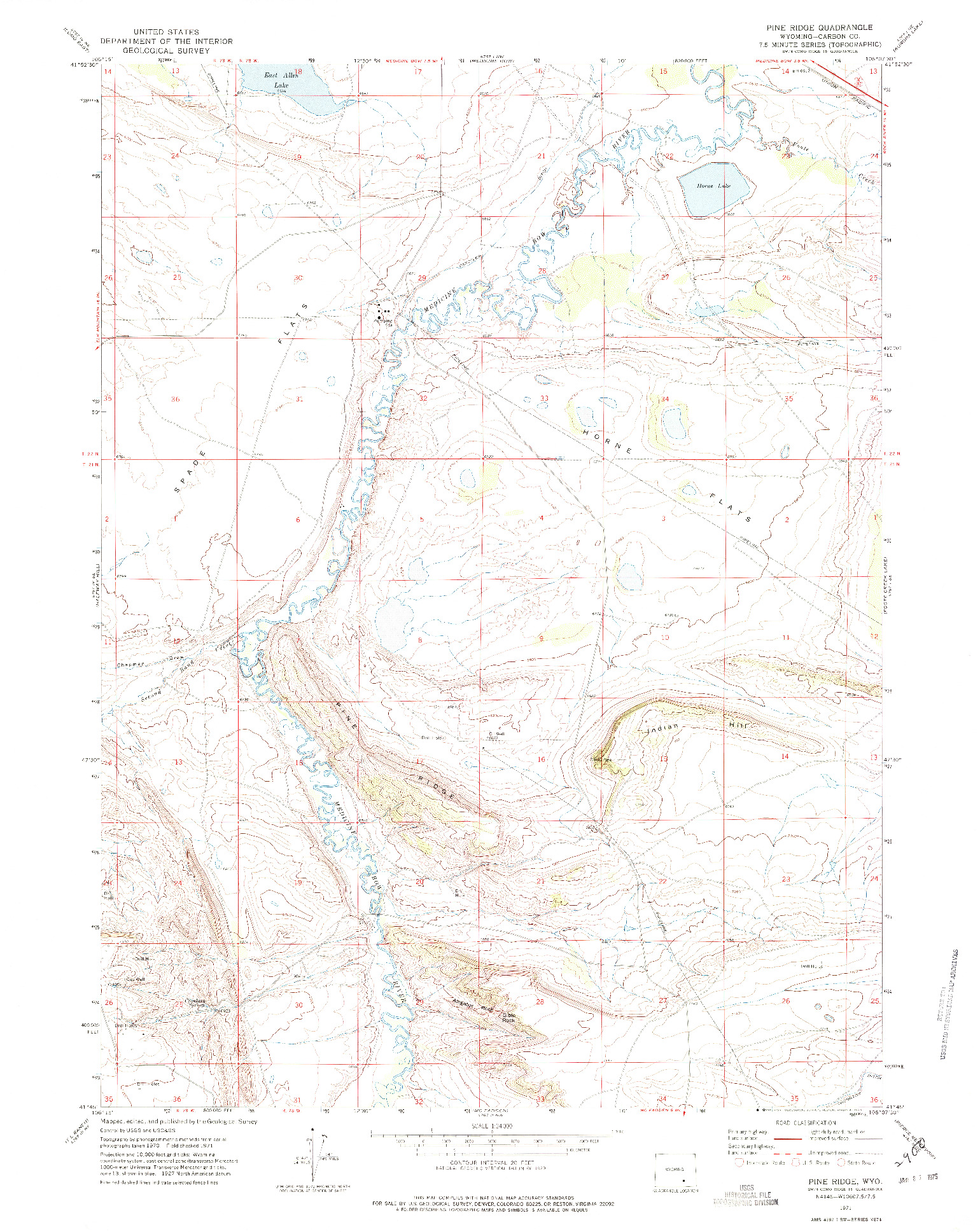 USGS 1:24000-SCALE QUADRANGLE FOR PINE RIDGE, WY 1971