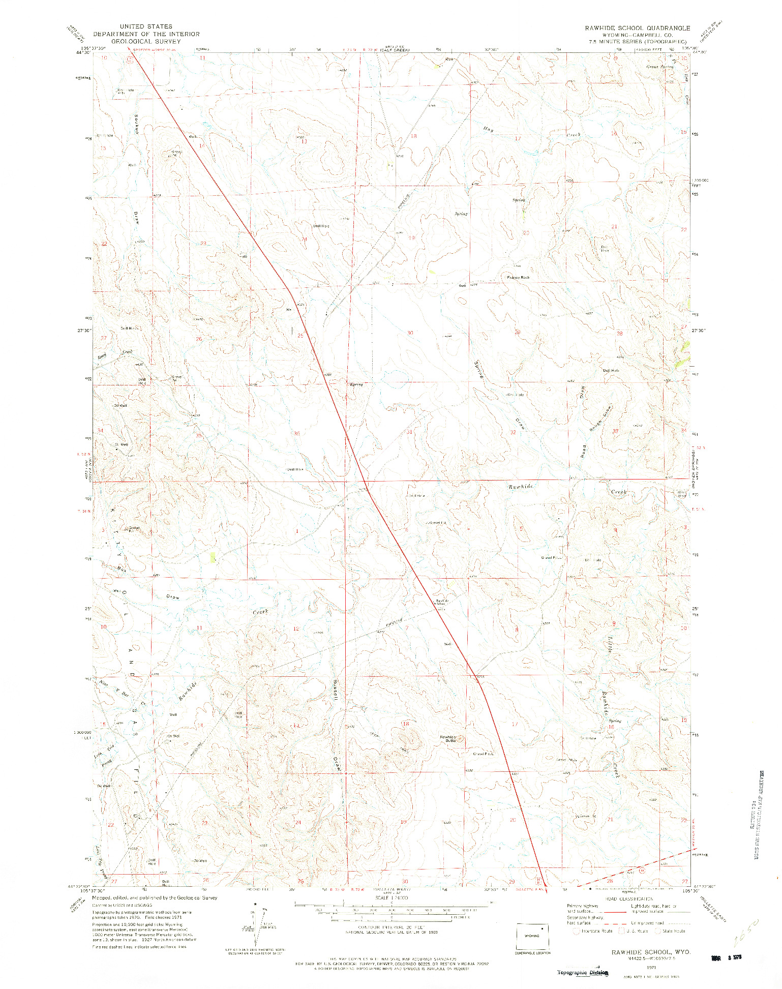 USGS 1:24000-SCALE QUADRANGLE FOR RAWHIDE SCHOOL, WY 1971