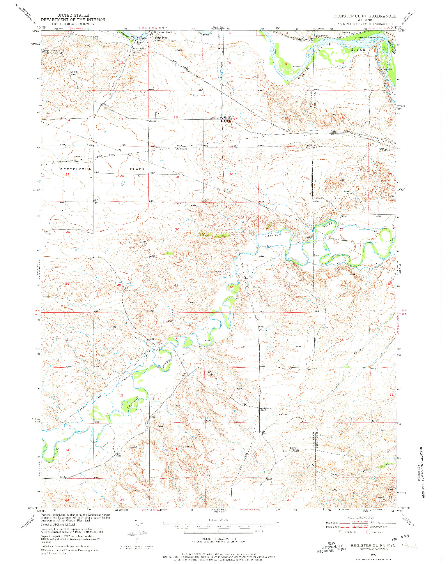 USGS 1:24000-SCALE QUADRANGLE FOR REGISTER CLIFF, WY 1950