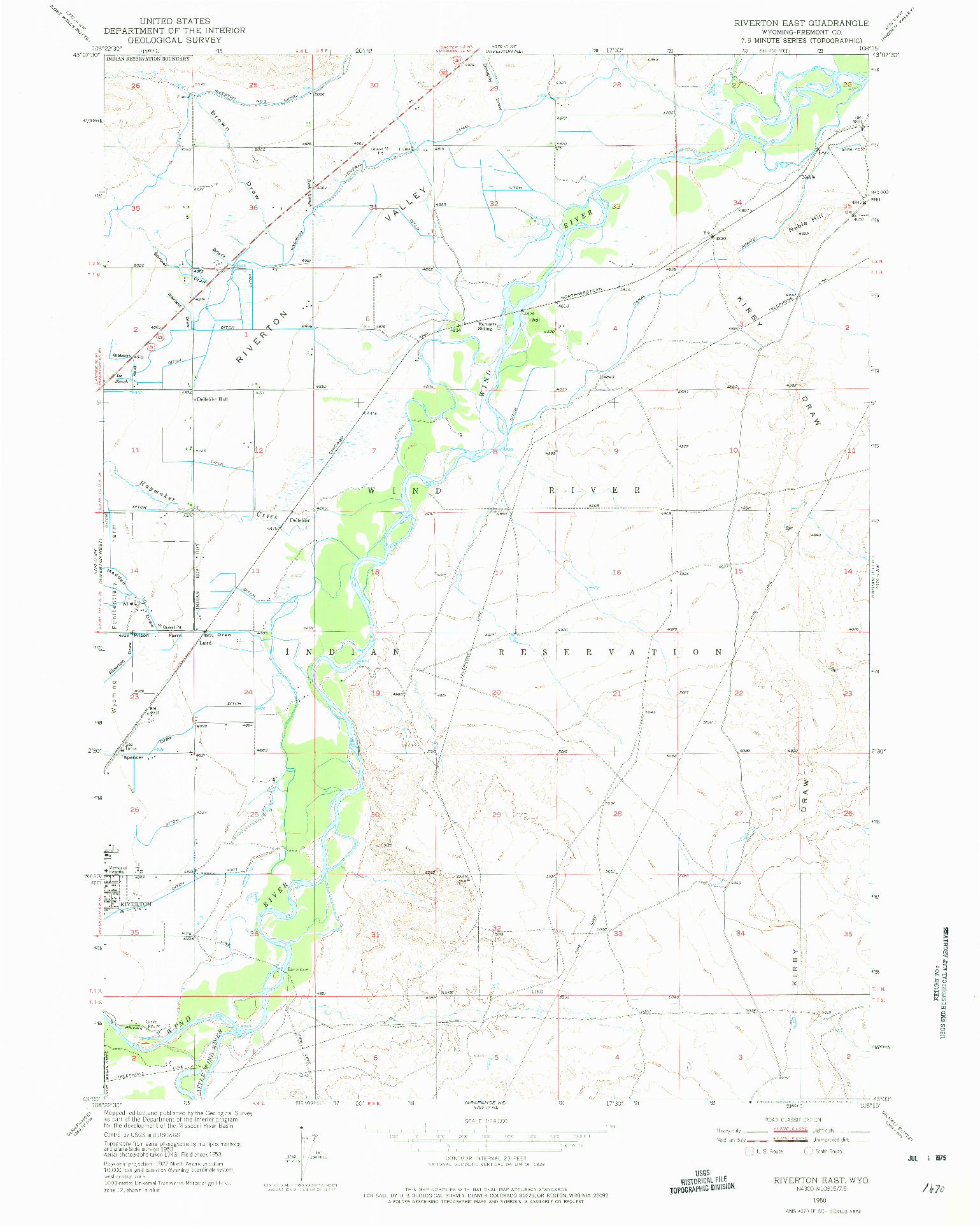 USGS 1:24000-SCALE QUADRANGLE FOR RIVERTON EAST, WY 1950