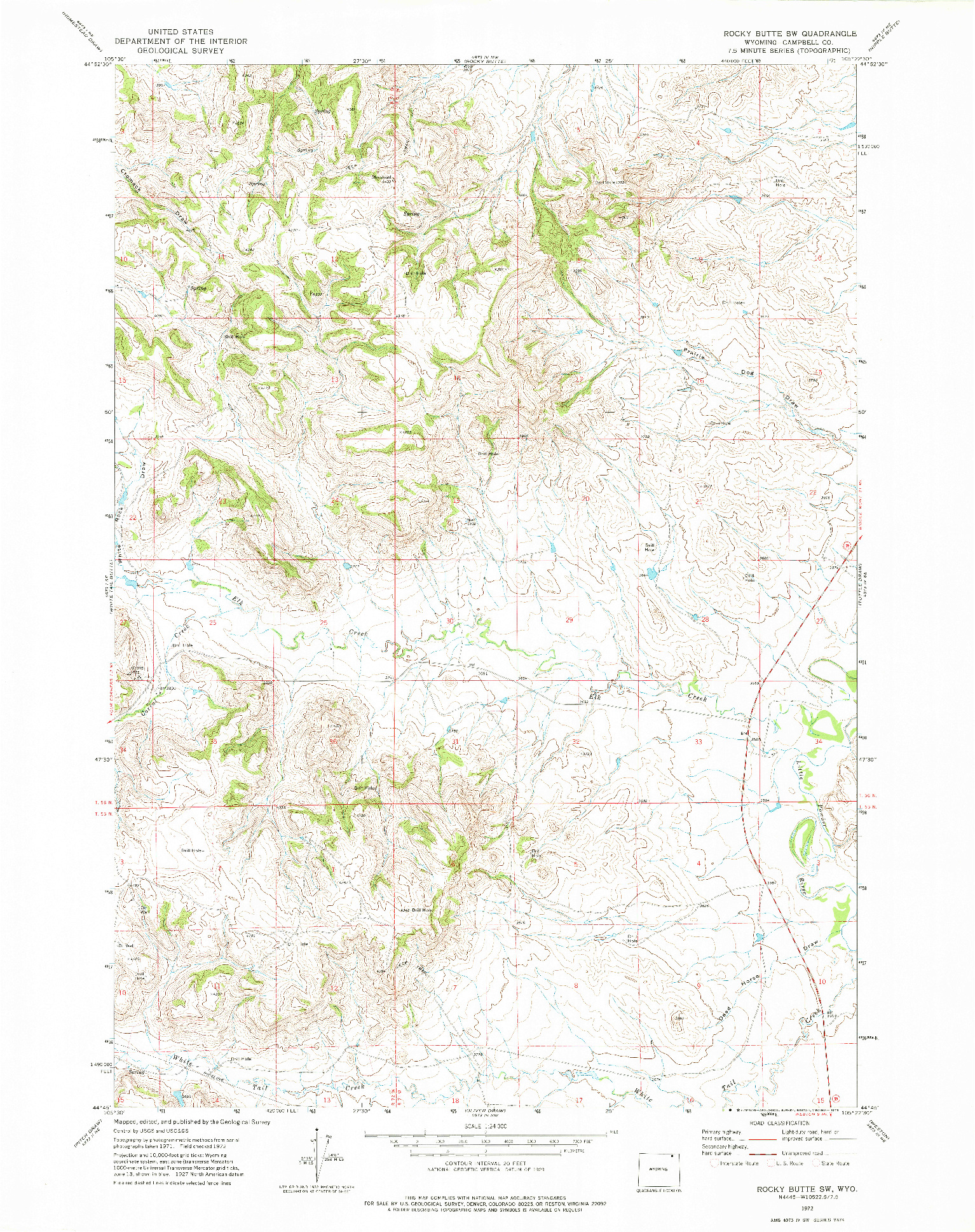 USGS 1:24000-SCALE QUADRANGLE FOR ROCKY BUTTE SW, WY 1972