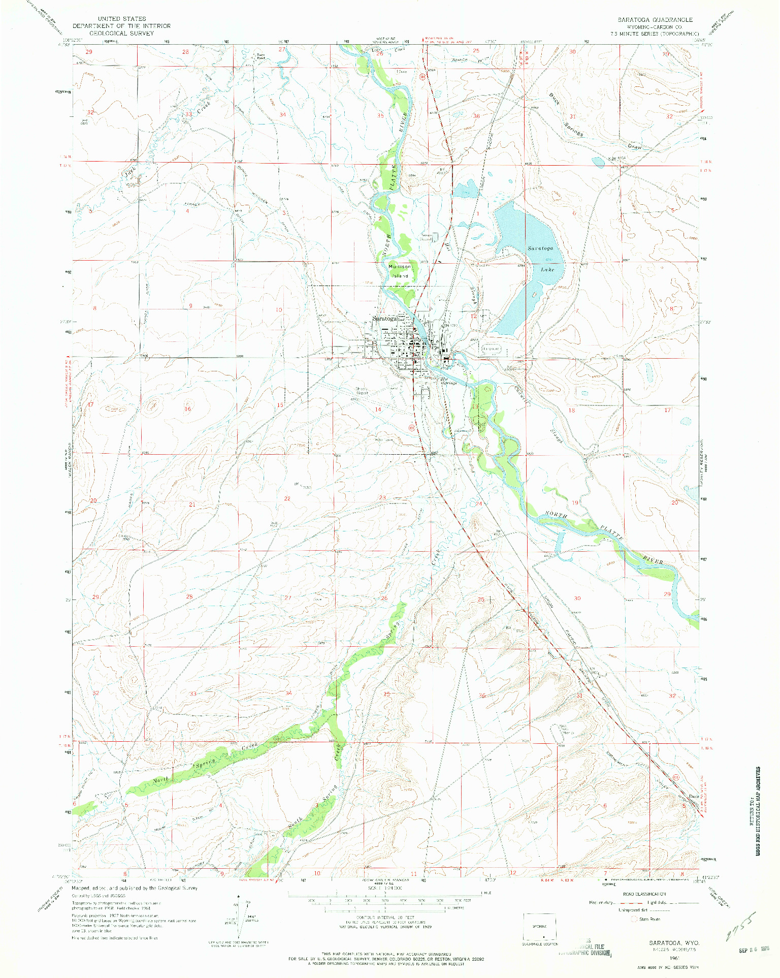 USGS 1:24000-SCALE QUADRANGLE FOR SARATOGA, WY 1961