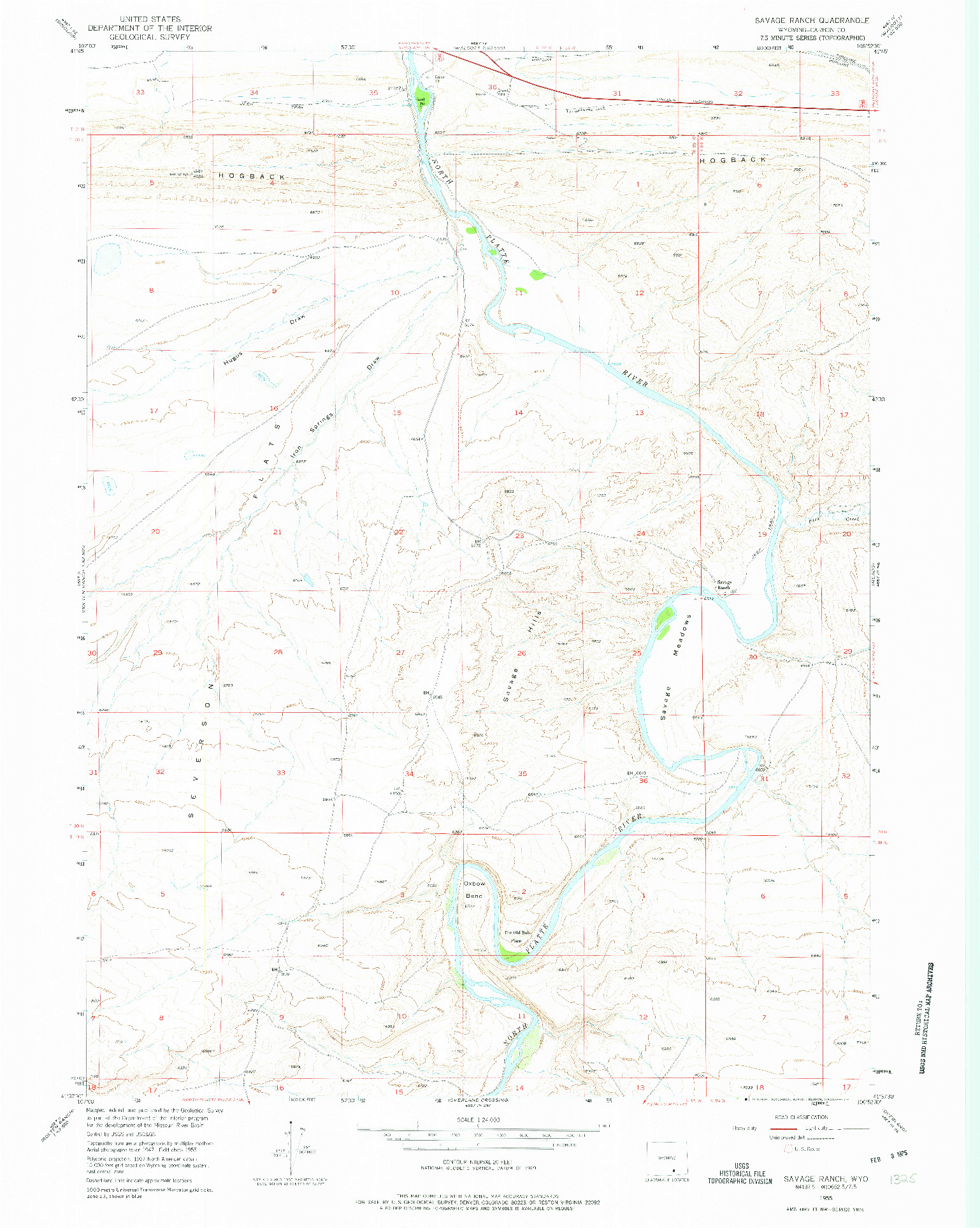 USGS 1:24000-SCALE QUADRANGLE FOR SAVAGE RANCH, WY 1955