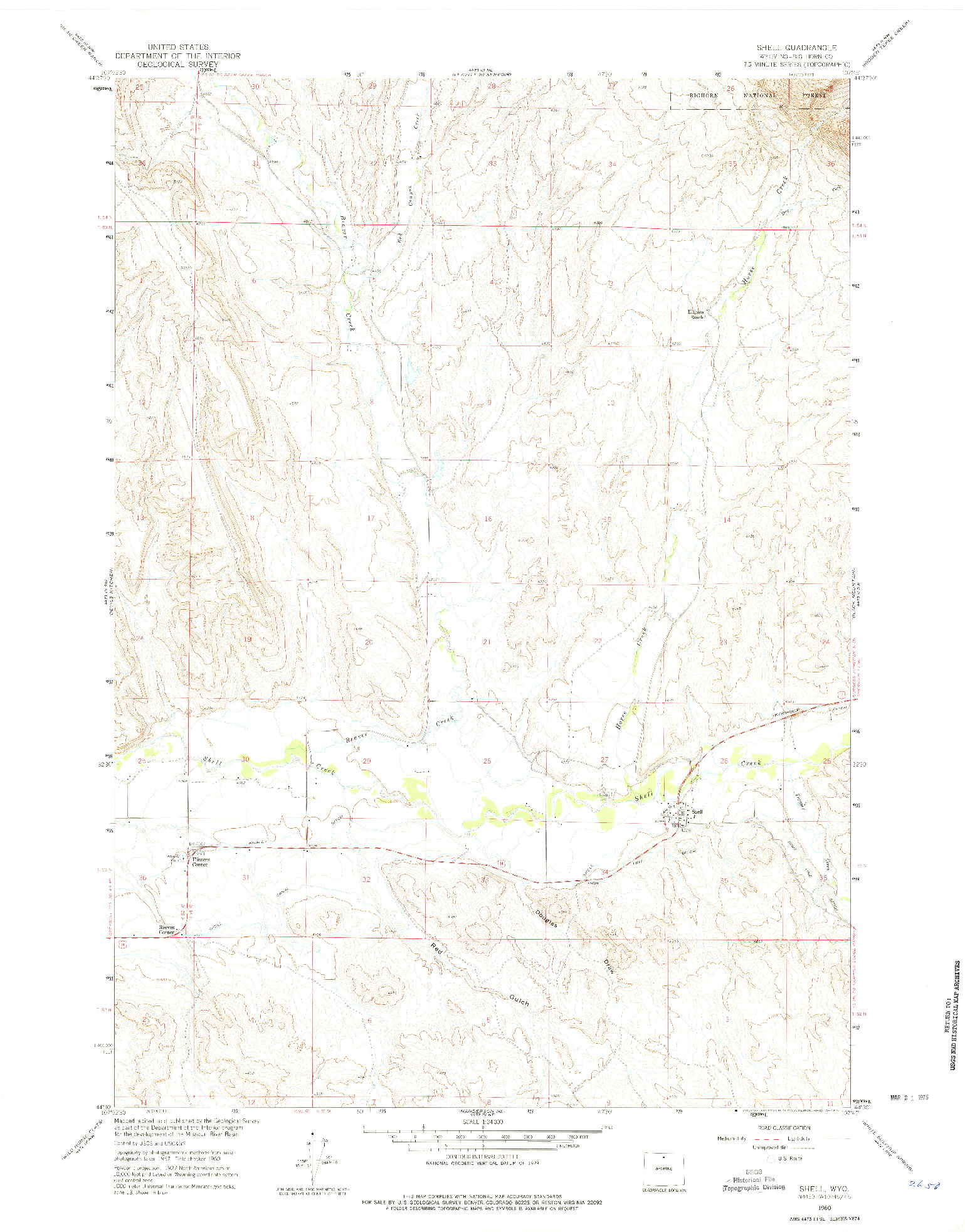 USGS 1:24000-SCALE QUADRANGLE FOR SHELL, WY 1960