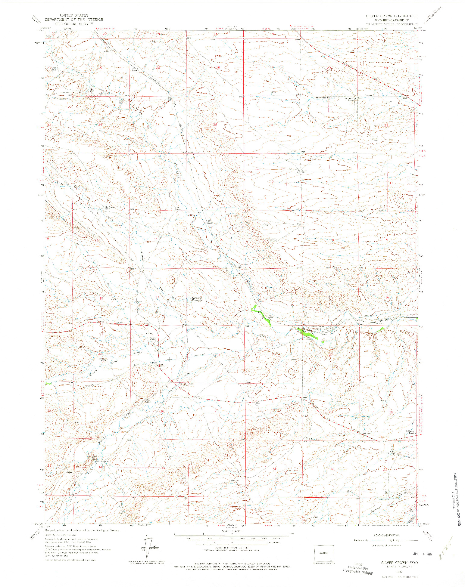 USGS 1:24000-SCALE QUADRANGLE FOR SILVER CROWN, WY 1962