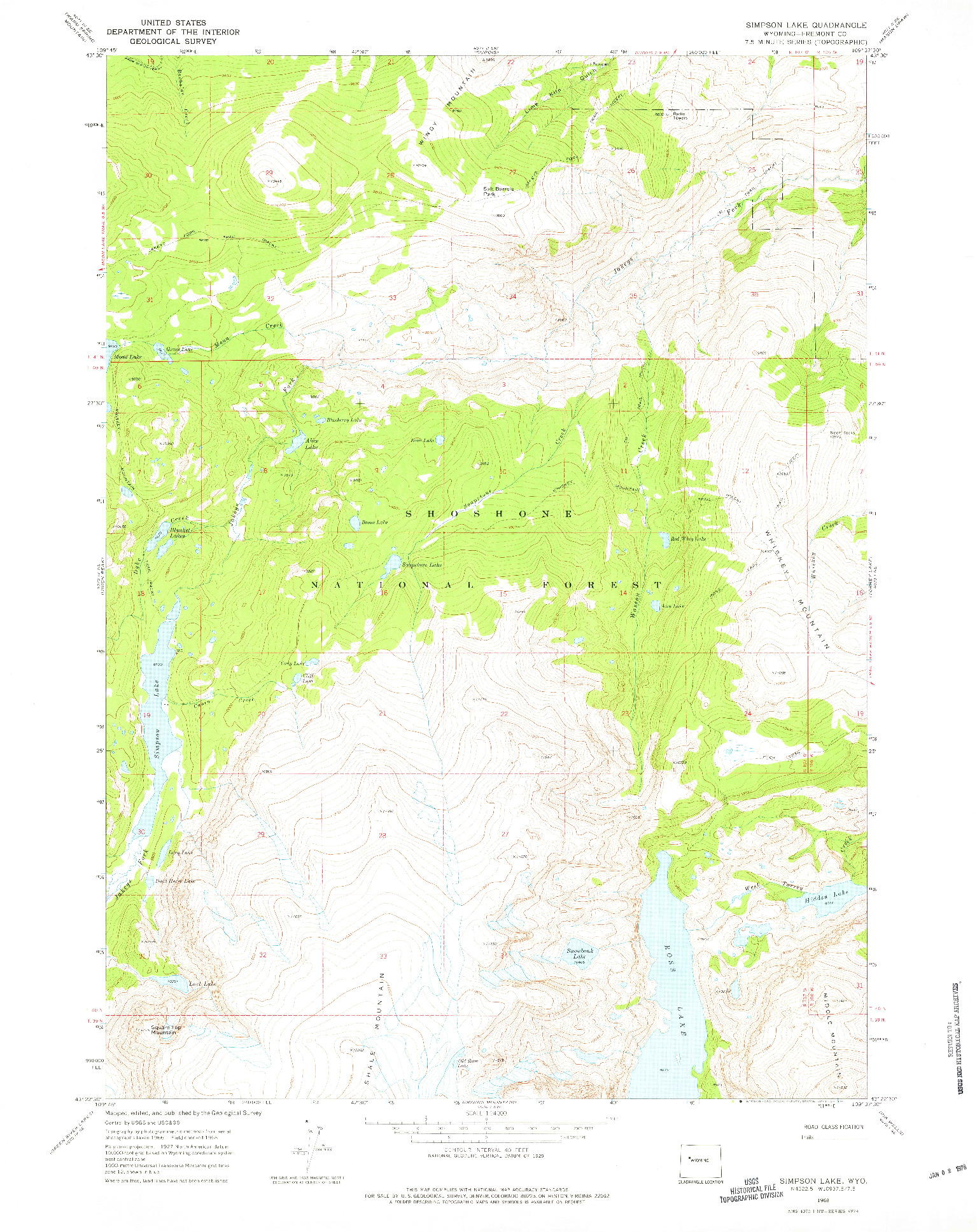 USGS 1:24000-SCALE QUADRANGLE FOR SIMPSON LAKE, WY 1968