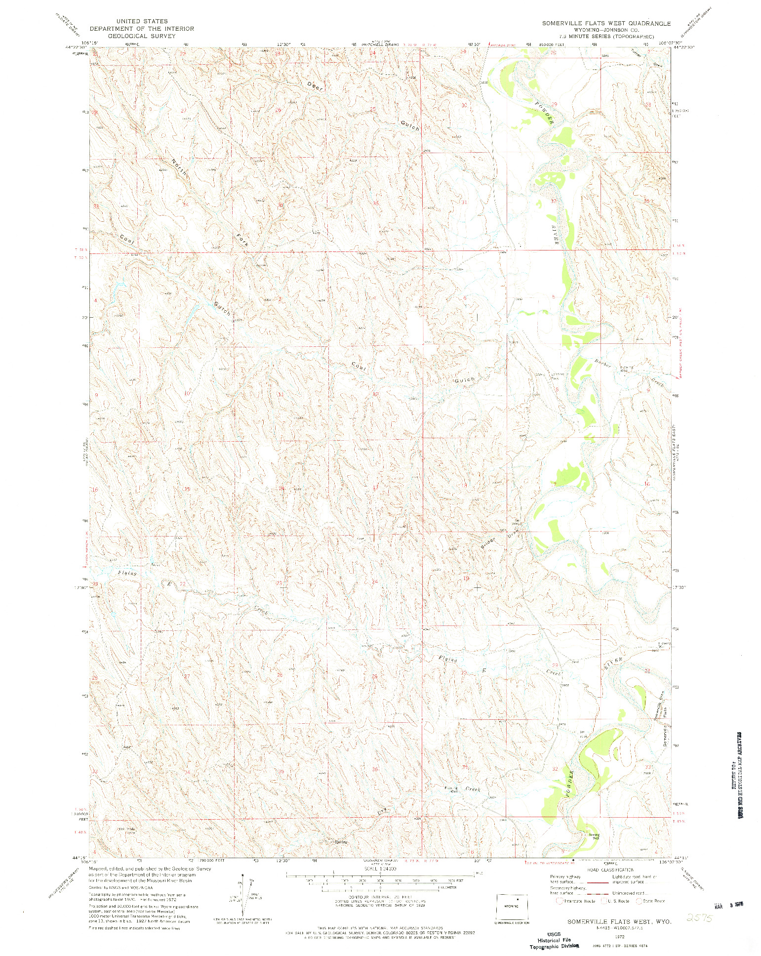 USGS 1:24000-SCALE QUADRANGLE FOR SOMERVILLE FLATS WEST, WY 1972