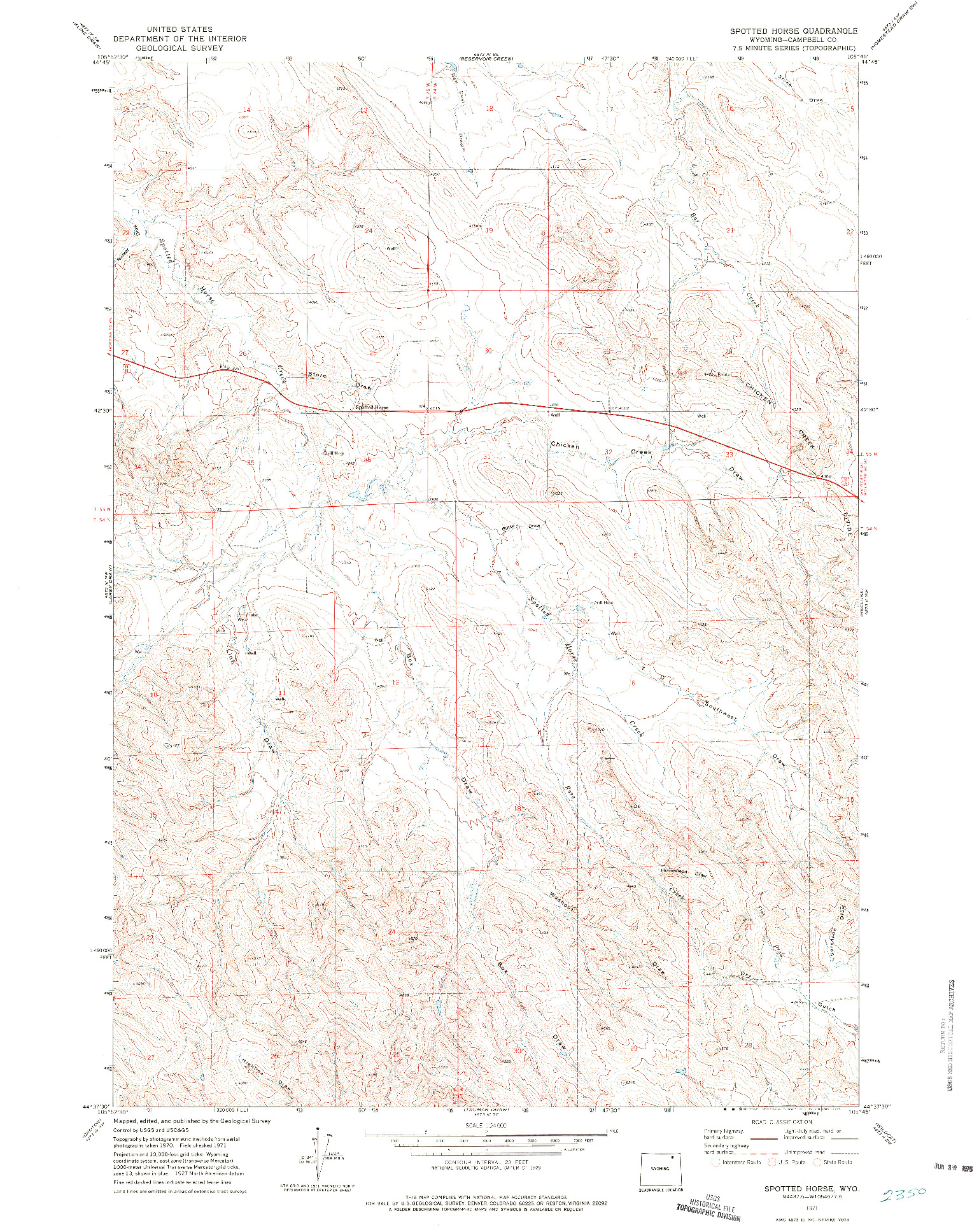 USGS 1:24000-SCALE QUADRANGLE FOR SPOTTED HORSE, WY 1971