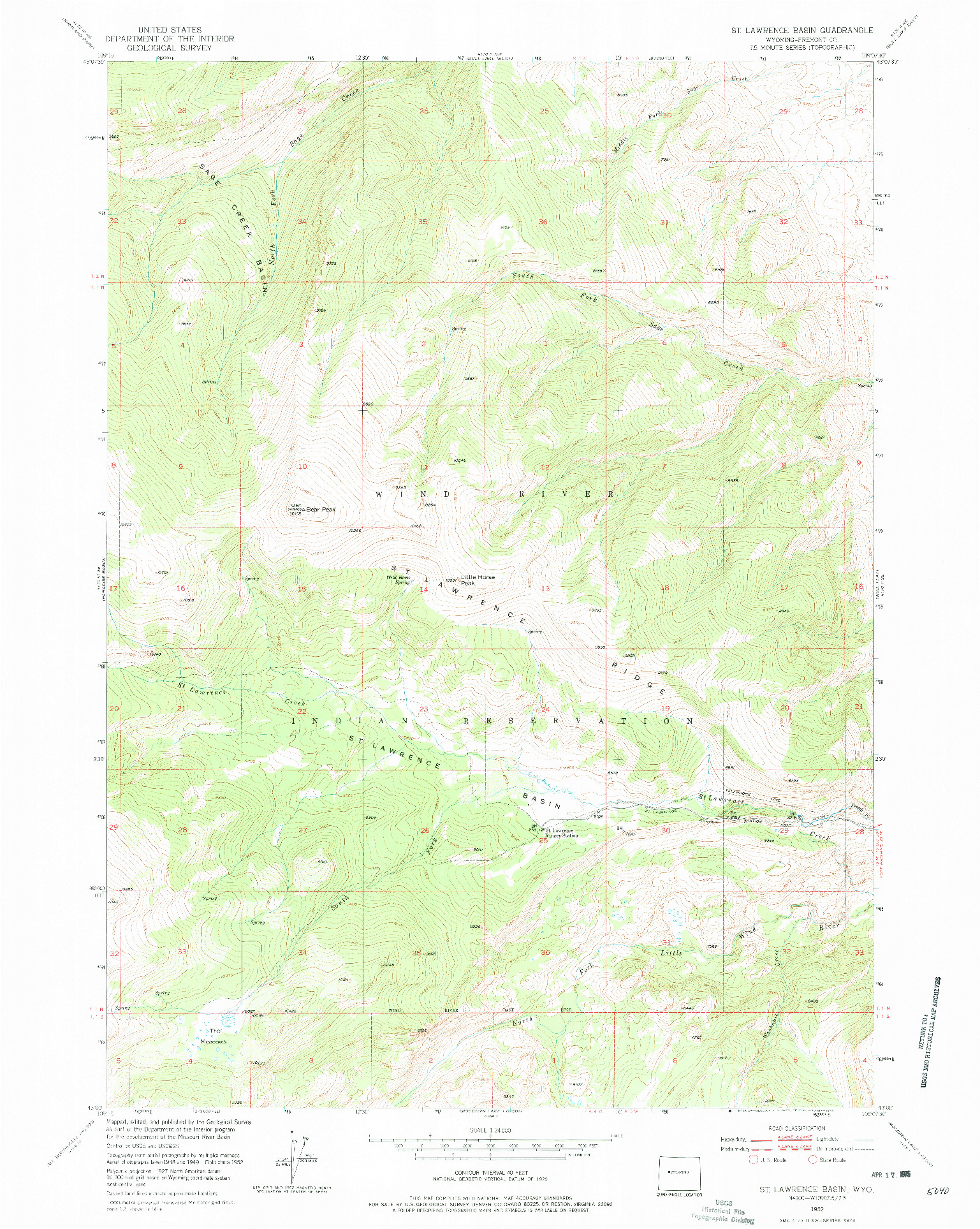 USGS 1:24000-SCALE QUADRANGLE FOR ST. LAWRENCE BASIN, WY 1962