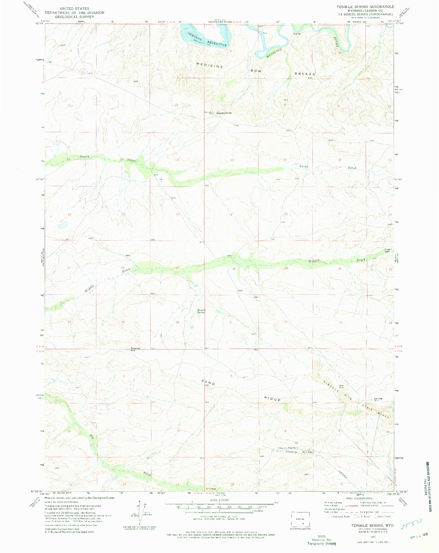 USGS 1:24000-SCALE QUADRANGLE FOR TENMILE SPRING, WY 1971