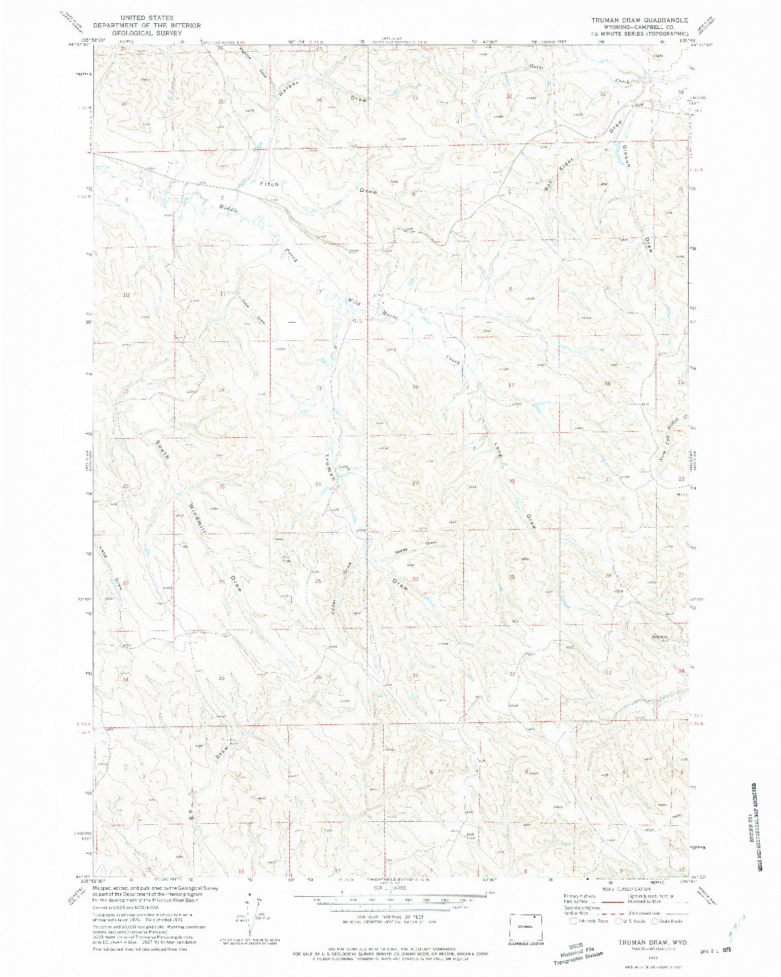 USGS 1:24000-SCALE QUADRANGLE FOR TRUMAN DRAW, WY 1971