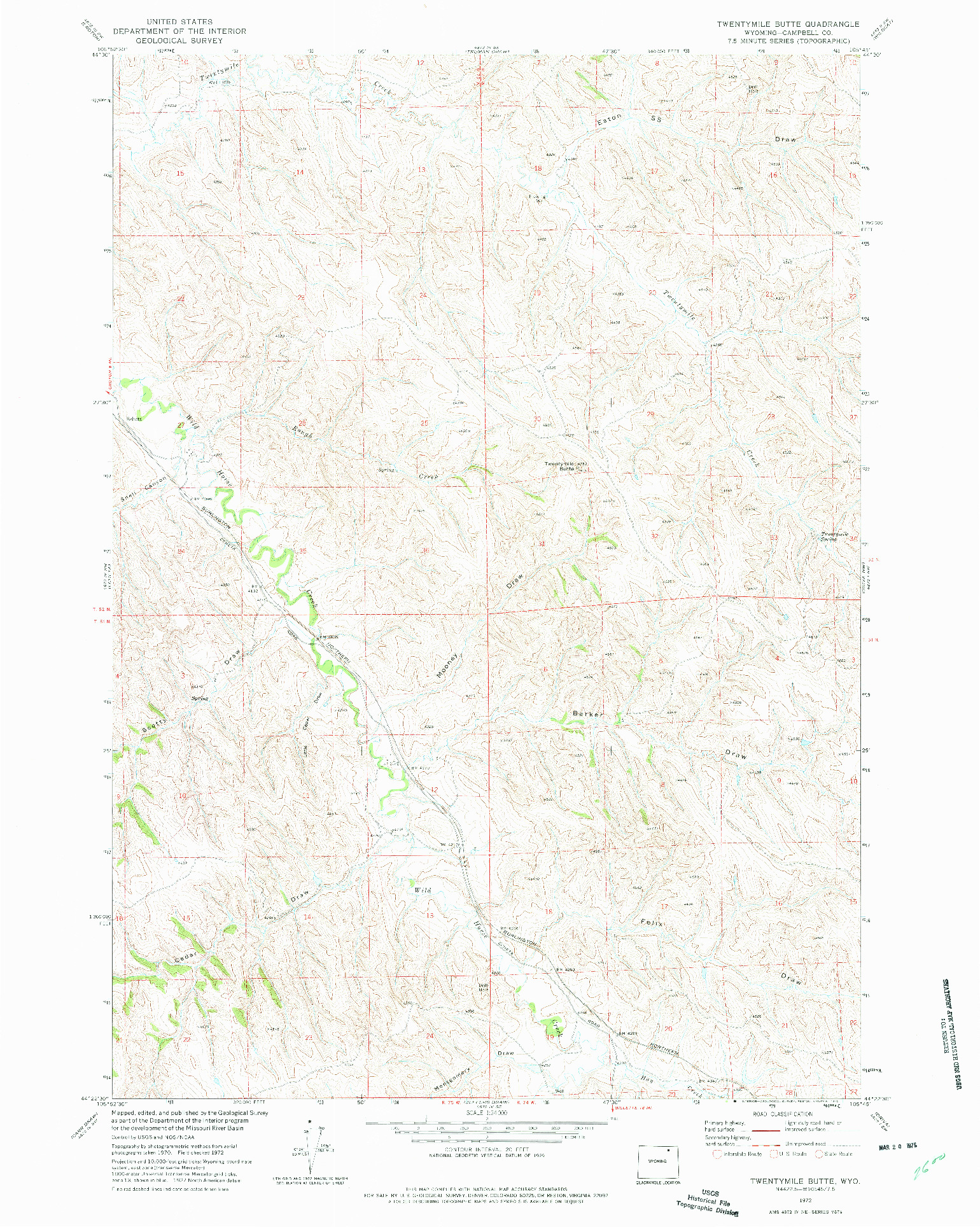 USGS 1:24000-SCALE QUADRANGLE FOR TWENTYMILE BUTTE, WY 1972